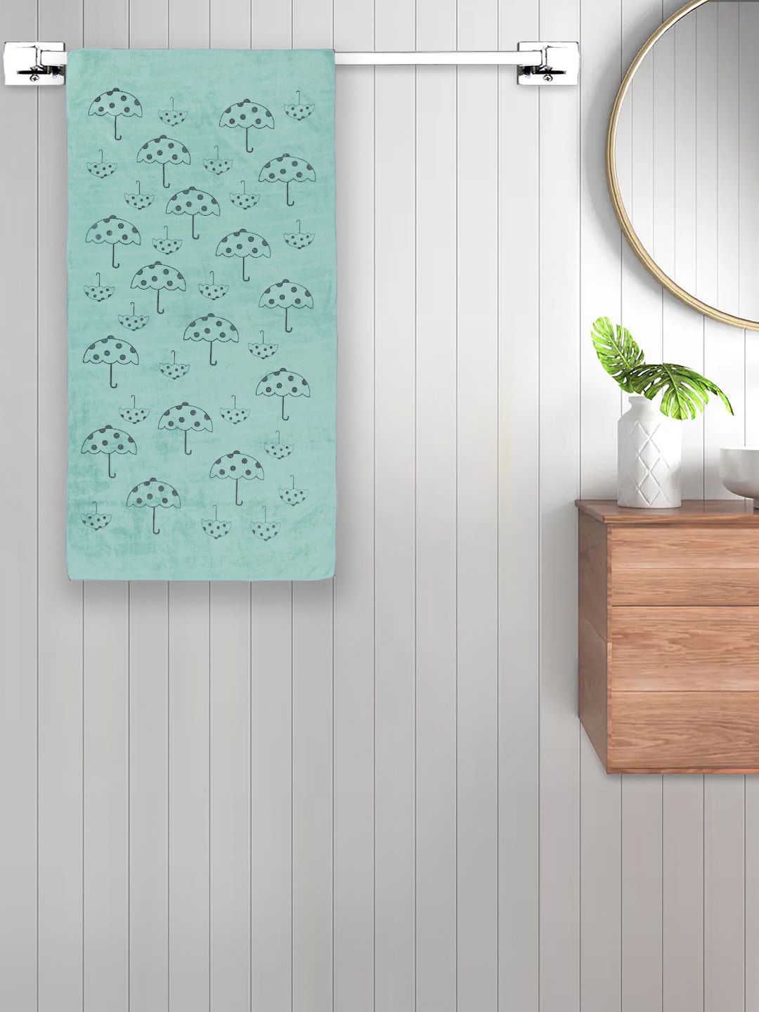 FABINALIV Green Abstract Printed Cotton 420 GSM Bath Towel