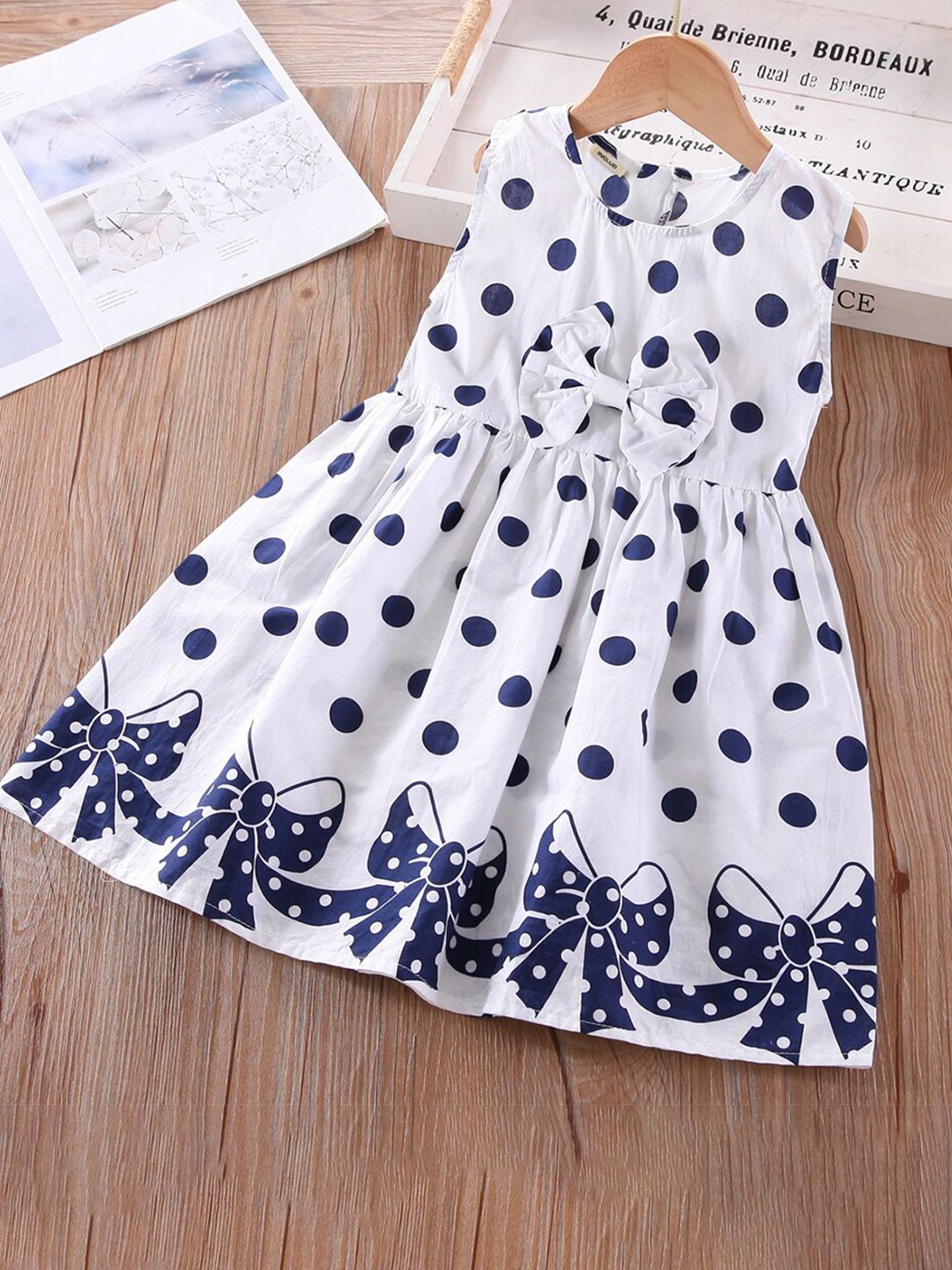 INCLUD Girls Polka Dots Printed Bow Fit & Flare Dress