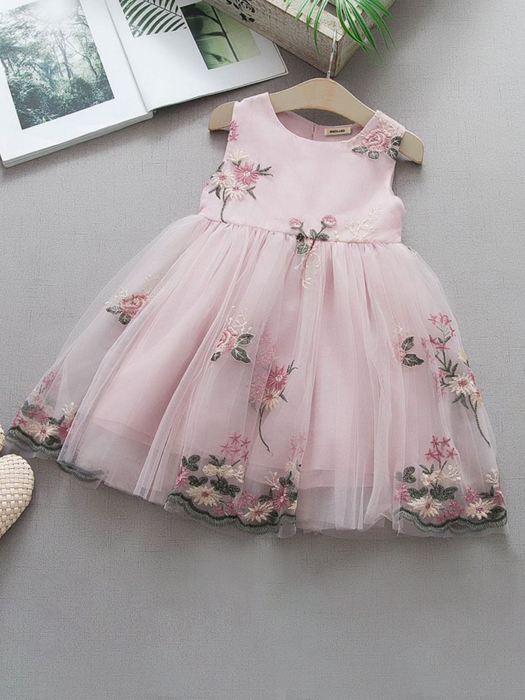 INCLUD Pink Embroidered Fit & Flare Dress