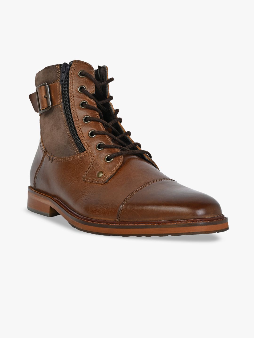 Buy ALDO Men Mid-Top Leather Regular Boots With Buckle  display picture 1