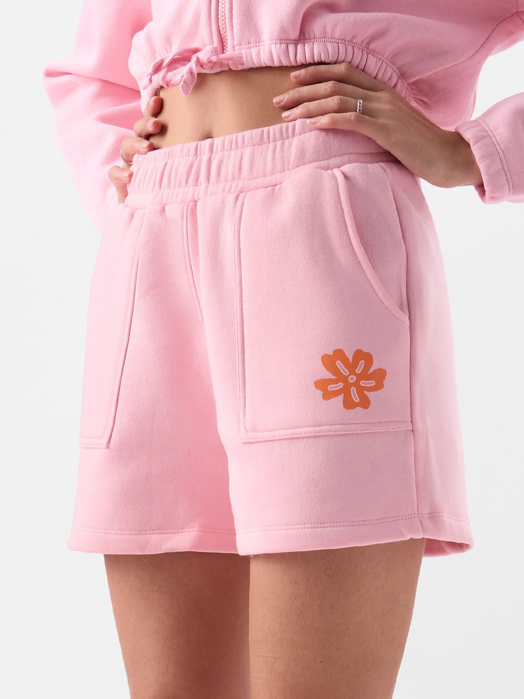 The Souled Store Women Pink Floral Printed Pure Cotton Shorts Price in India