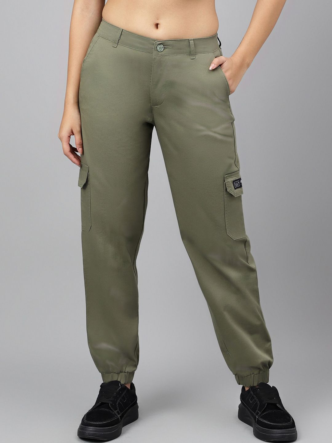 Xpose Women Olive Green Comfort High-Rise Pleated Joggers Trousers Price in India