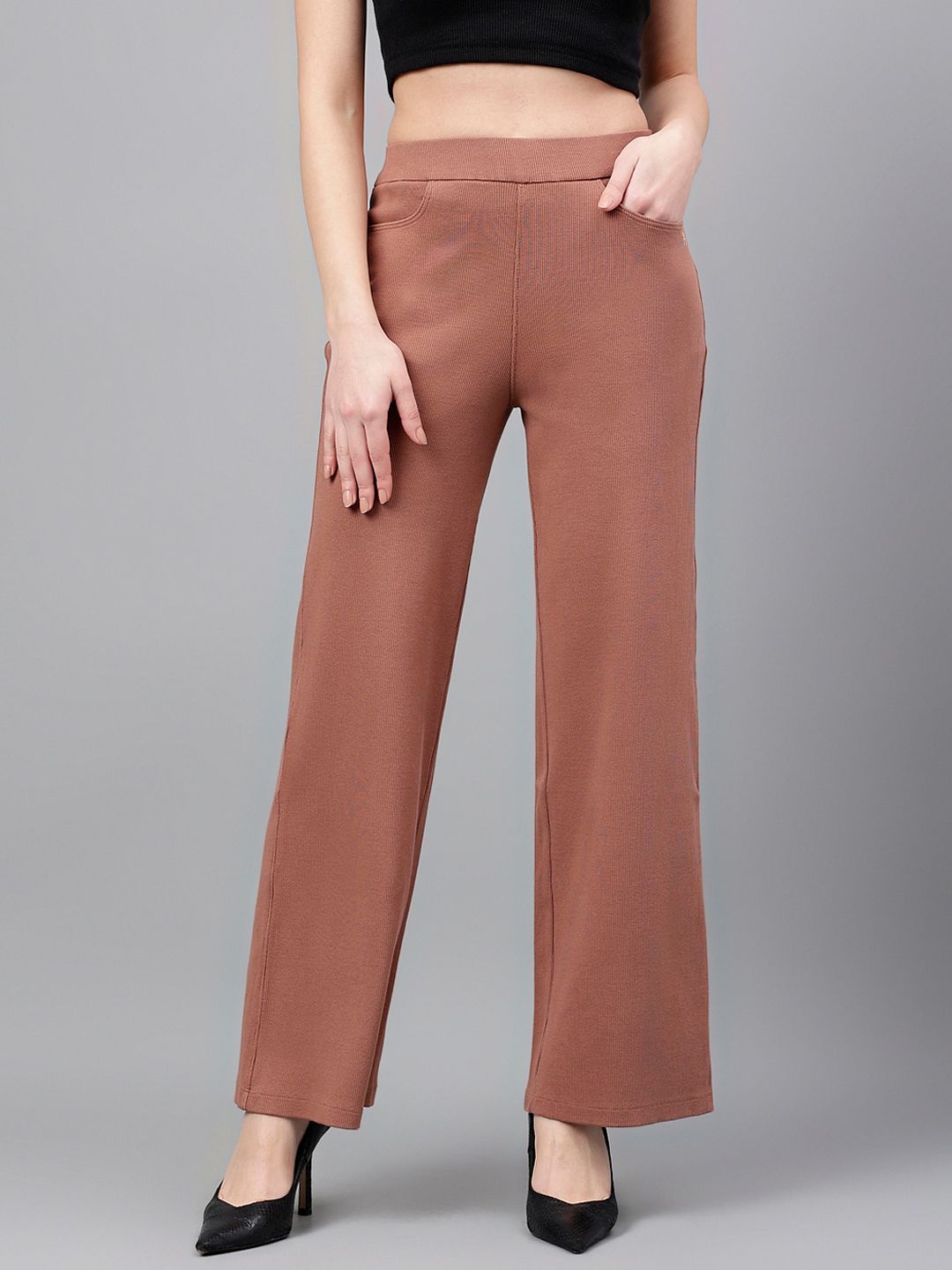 Xpose Women Cream-Coloured Comfort High-Rise Trousers