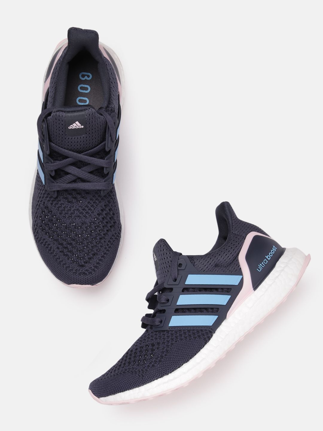 ADIDAS Women Woven Design Round-Toe Ultraboost 1.0 Running Shoes with Striped Detail