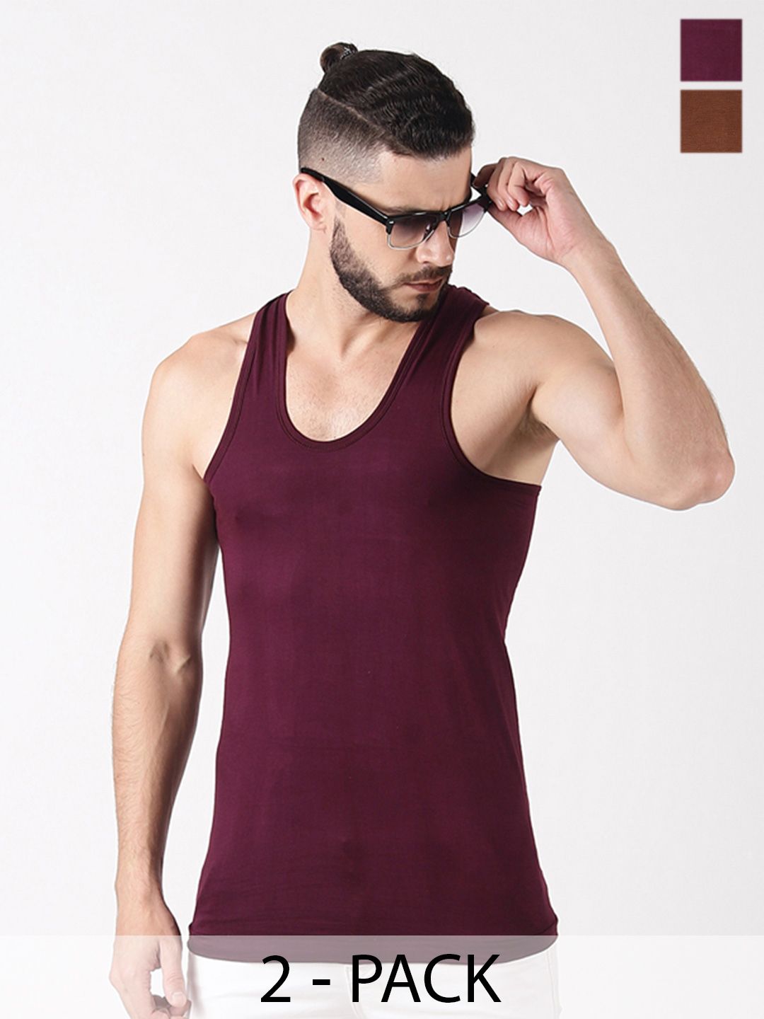 Dollar Lehar Men Combed Cotton Round Neck Vest -Pack of 2- Assorted