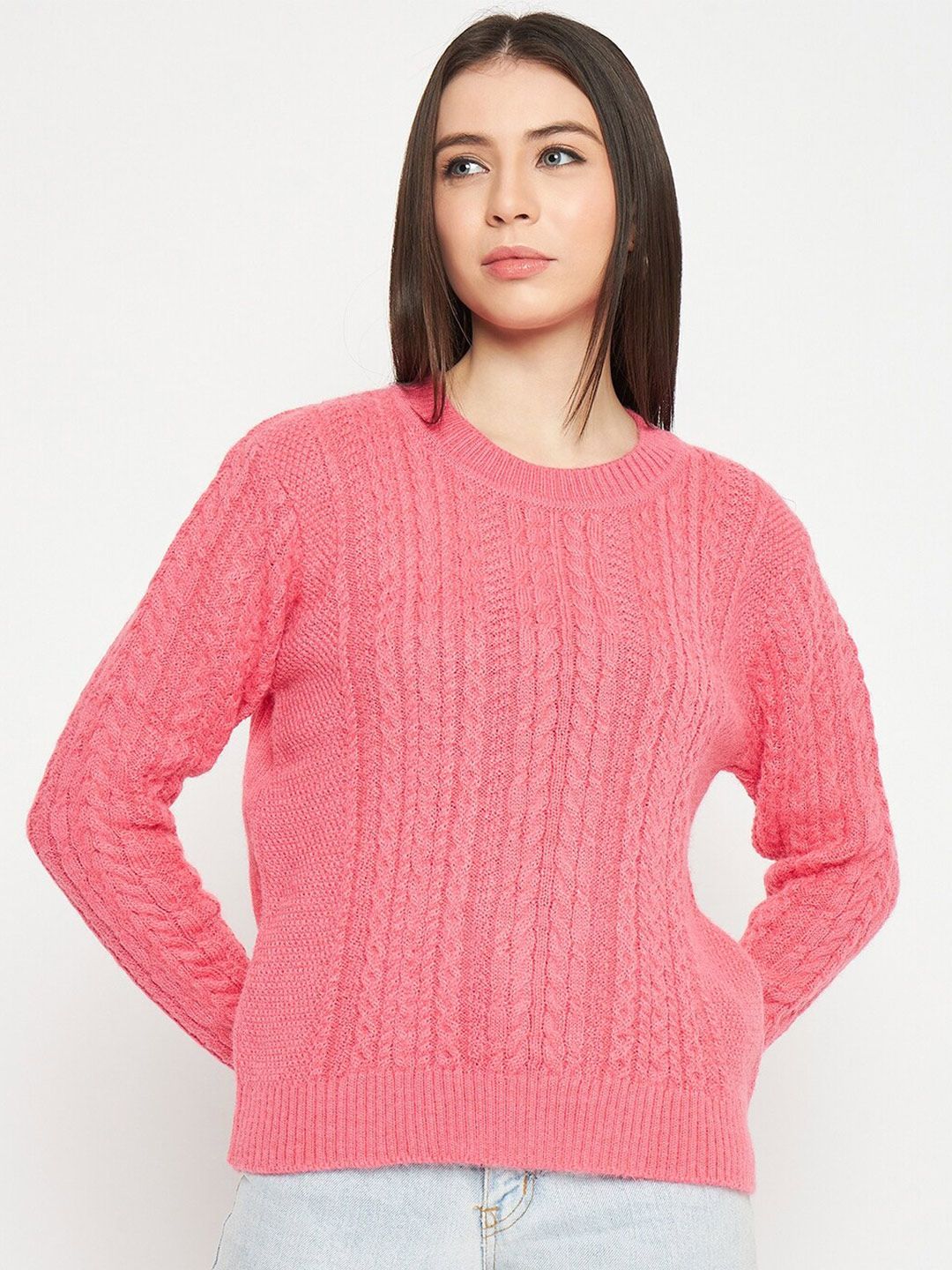 CREATIVE LINE Pink Woollen Longline Top Price in India