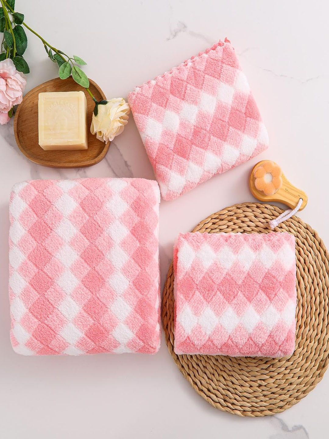 HomeCloud Pink 3 Piece Microfiber Soft and Fuffy 400 GSM Towel Set