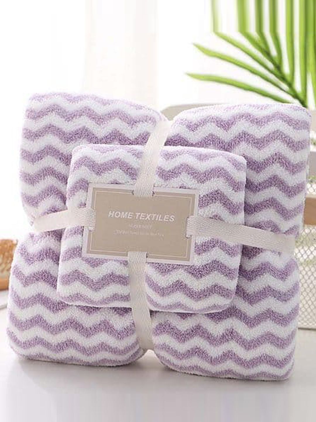 HomeCloud Purple & White 400 GSM Velvet Towels