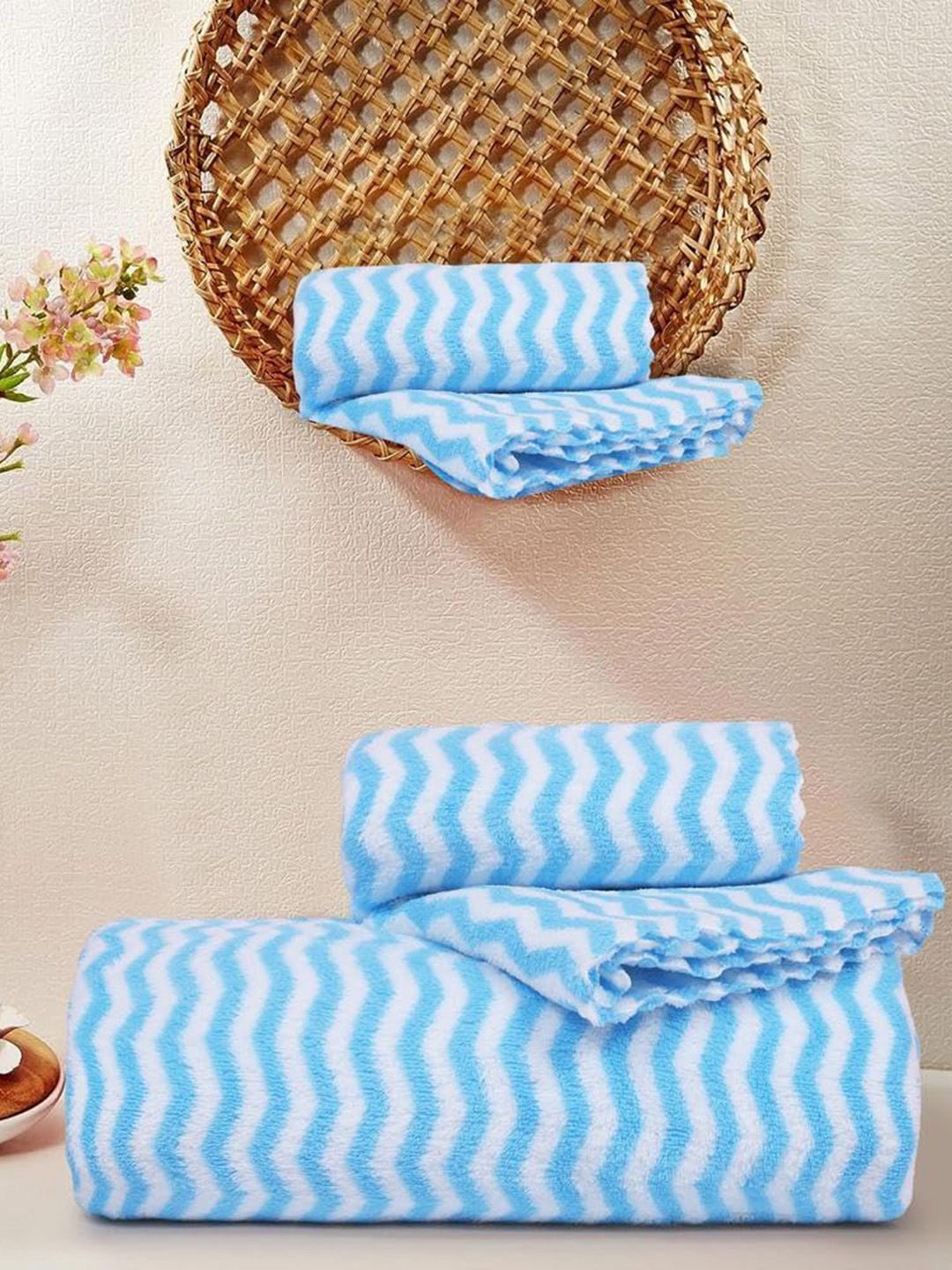 HomeCloud Blue & White 2 Piece Striped 400 GSM Towel Set