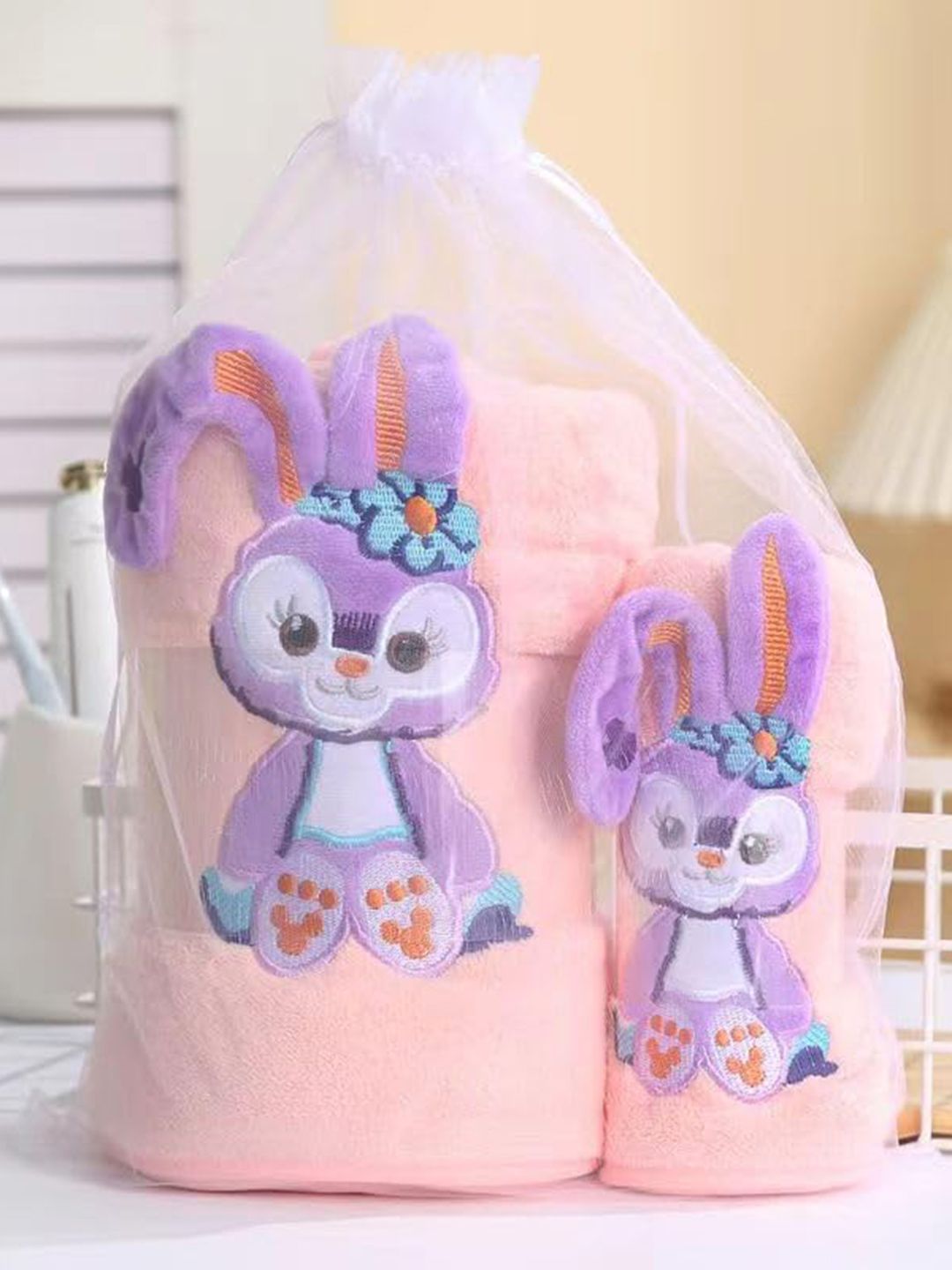 HomeCloud Pink & Purple 2 Piece Rabbit Design 400 GSM Towel Set