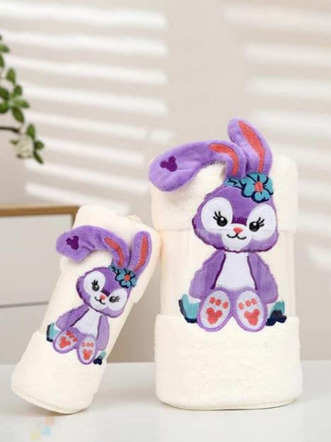 HomeCloud Beige & Purple 2 Piece Rabbit Design 400 GSM Towel Set