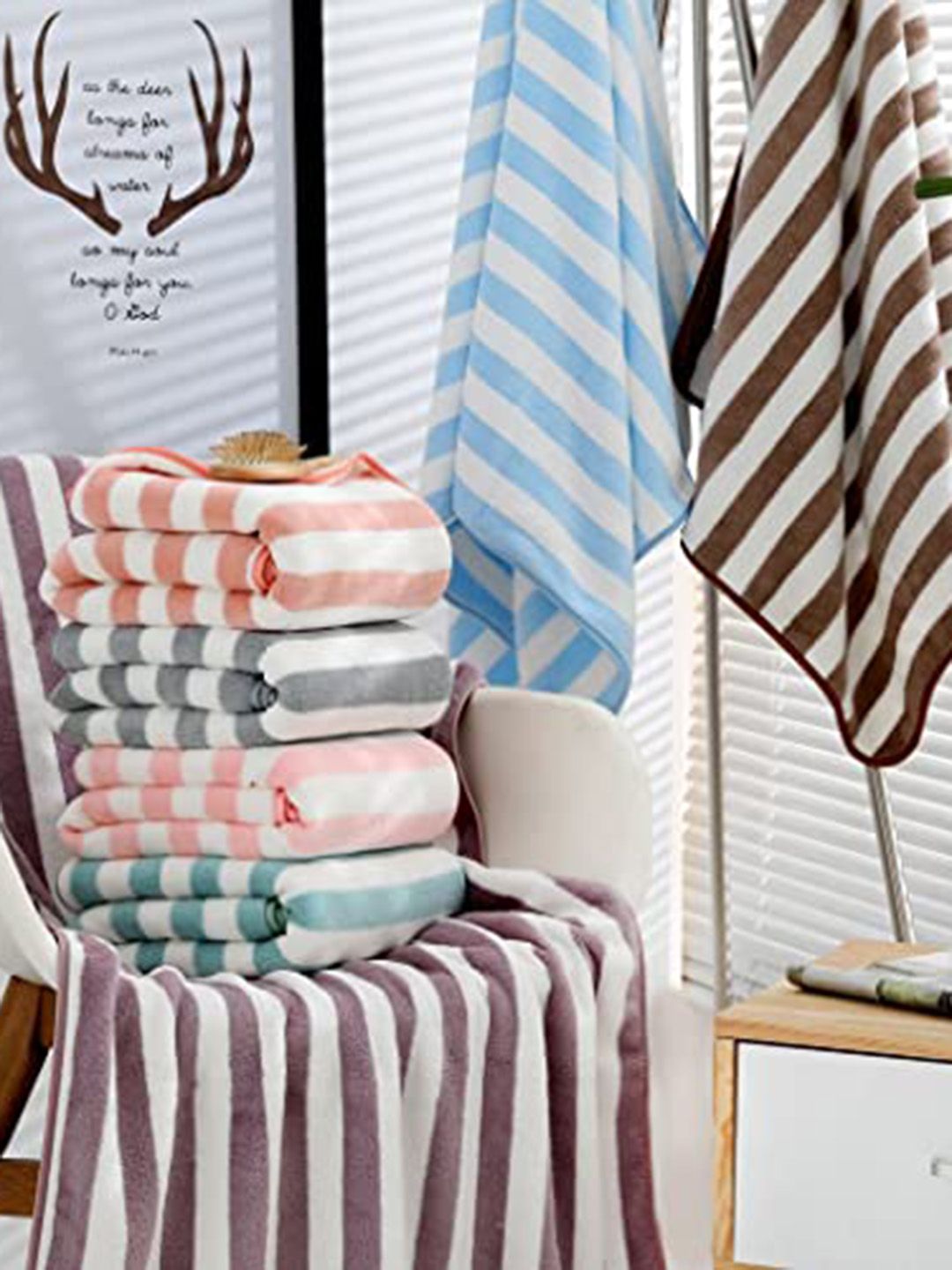 HomeCloud Brown & White 2 Piece Striped Ultra Soft Cotton 300 GSM Towel Set