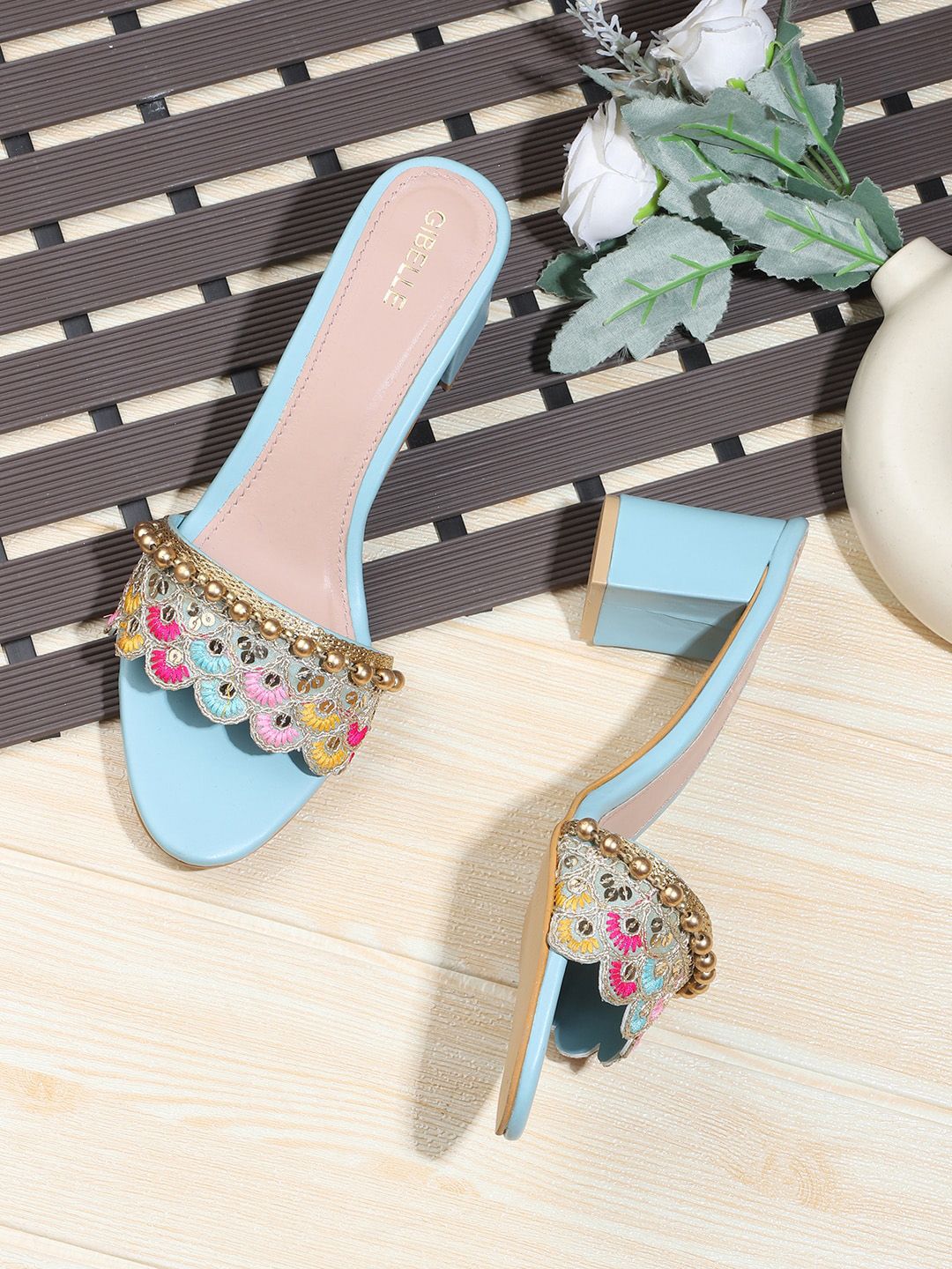 Gibelle Ethnic Embroidered Block Heels