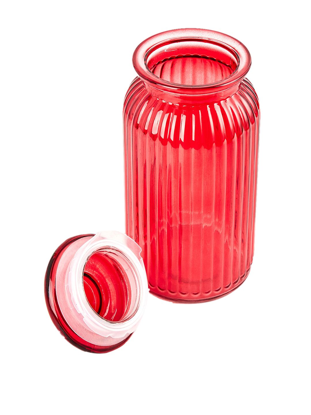 Buy Home Centre Corsica Medika Red Glass 4 Piece Flip Top Canister