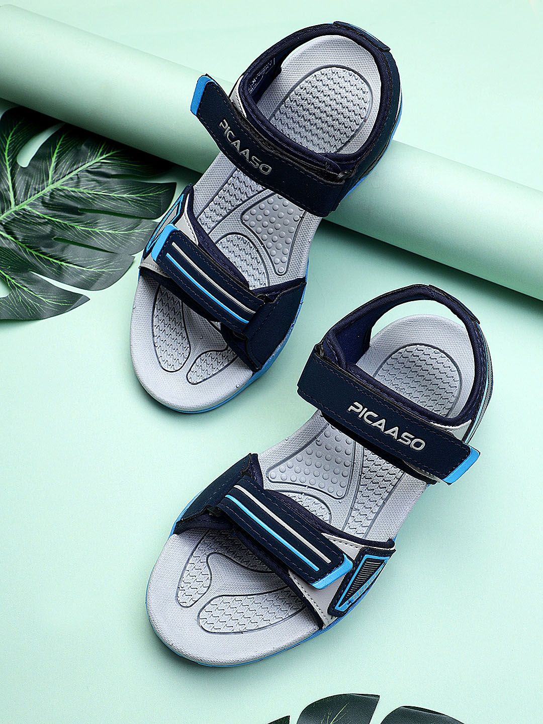 PICAASO Men Brand Logo Textured Sports Sandals With Velcro Closure