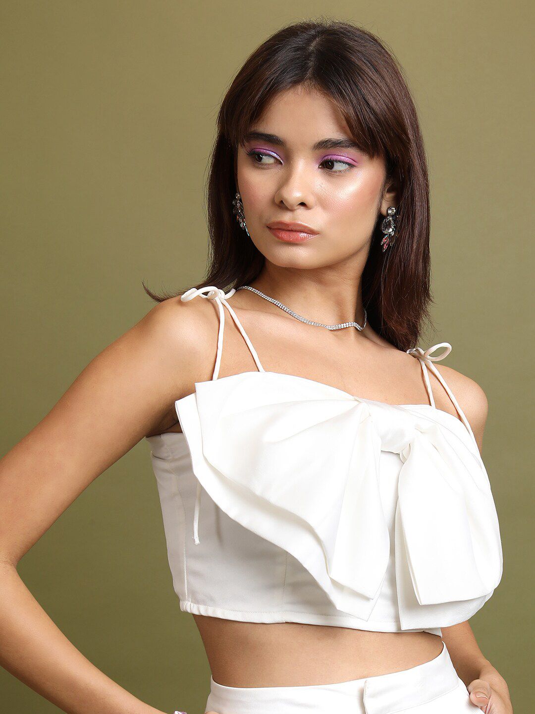 Buy Tokyo Talkies Cream-Coloured Shoulder Straps Bow Satin