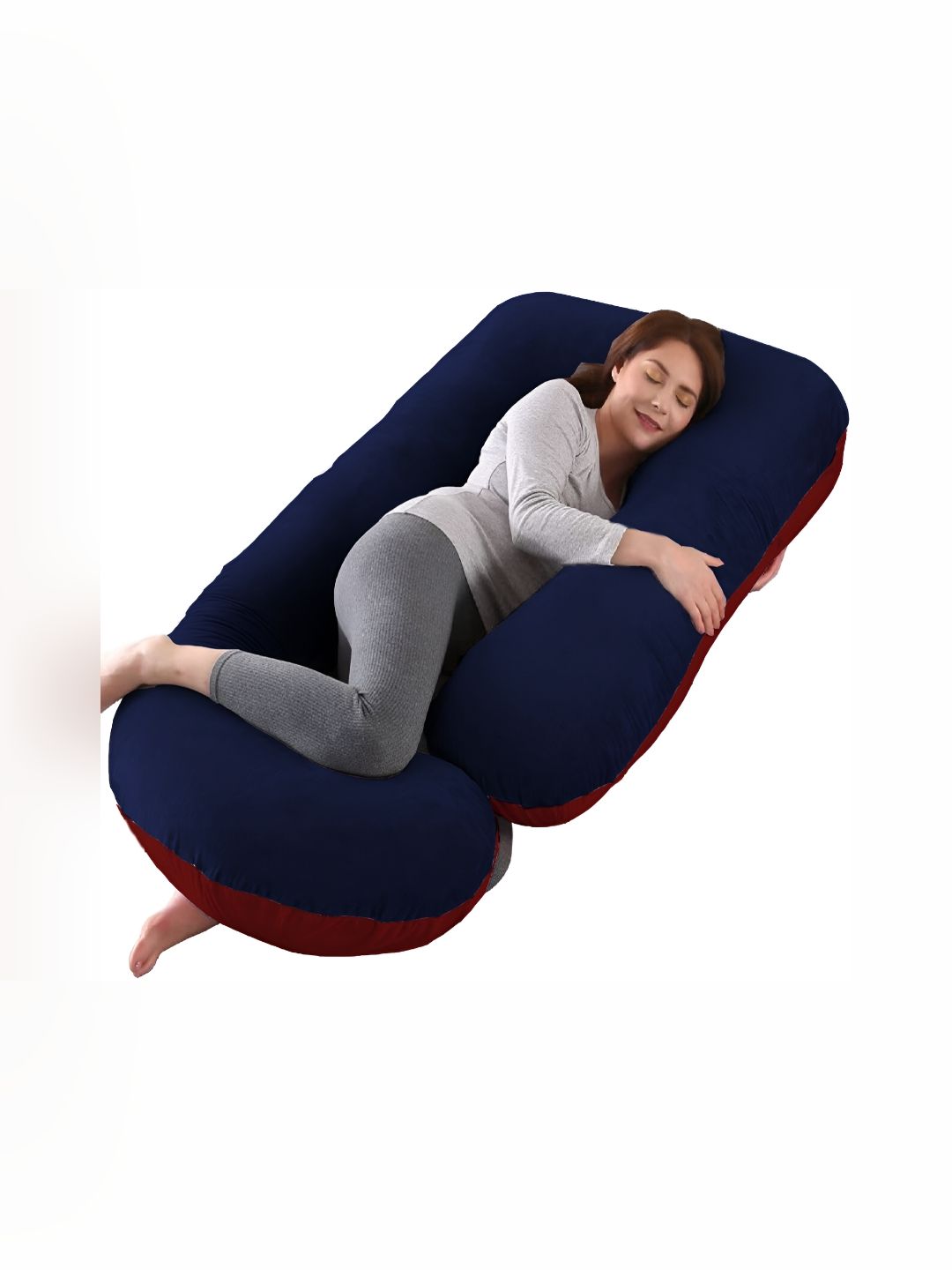 DADDY COOL Navy Blue Solid Faux Velvet Lightweight Firm Fibre Maternity Pillow-25.4 x 76.2 x 144.8 cm