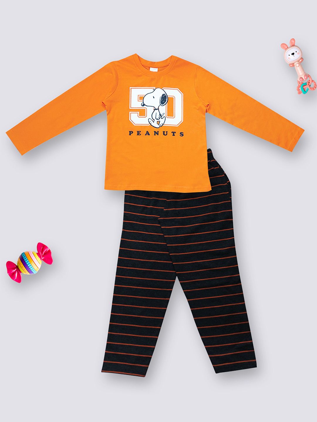 Moms Love Infant Boys Peanuts Printed Cotton T-shirt with Trousers