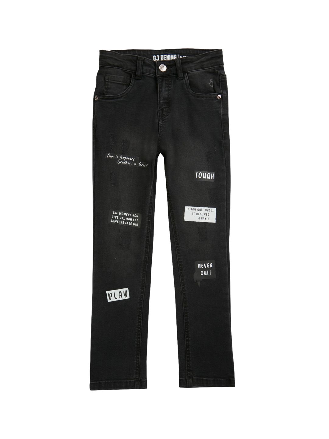Gini and Jony Boys Black Mildly Distressed Light Fade Printed Cotton Jeans
