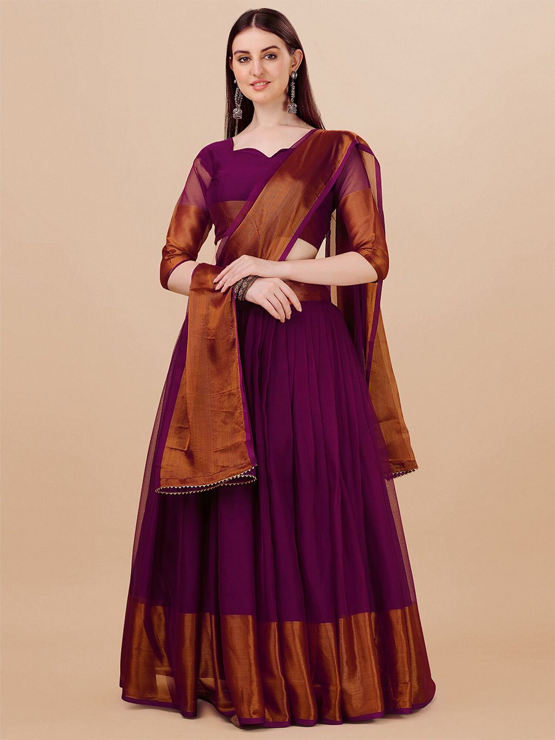 N ENTERPRISE Purple Semi-Stitched Lehenga & Unstitched Blouse With Dupatta