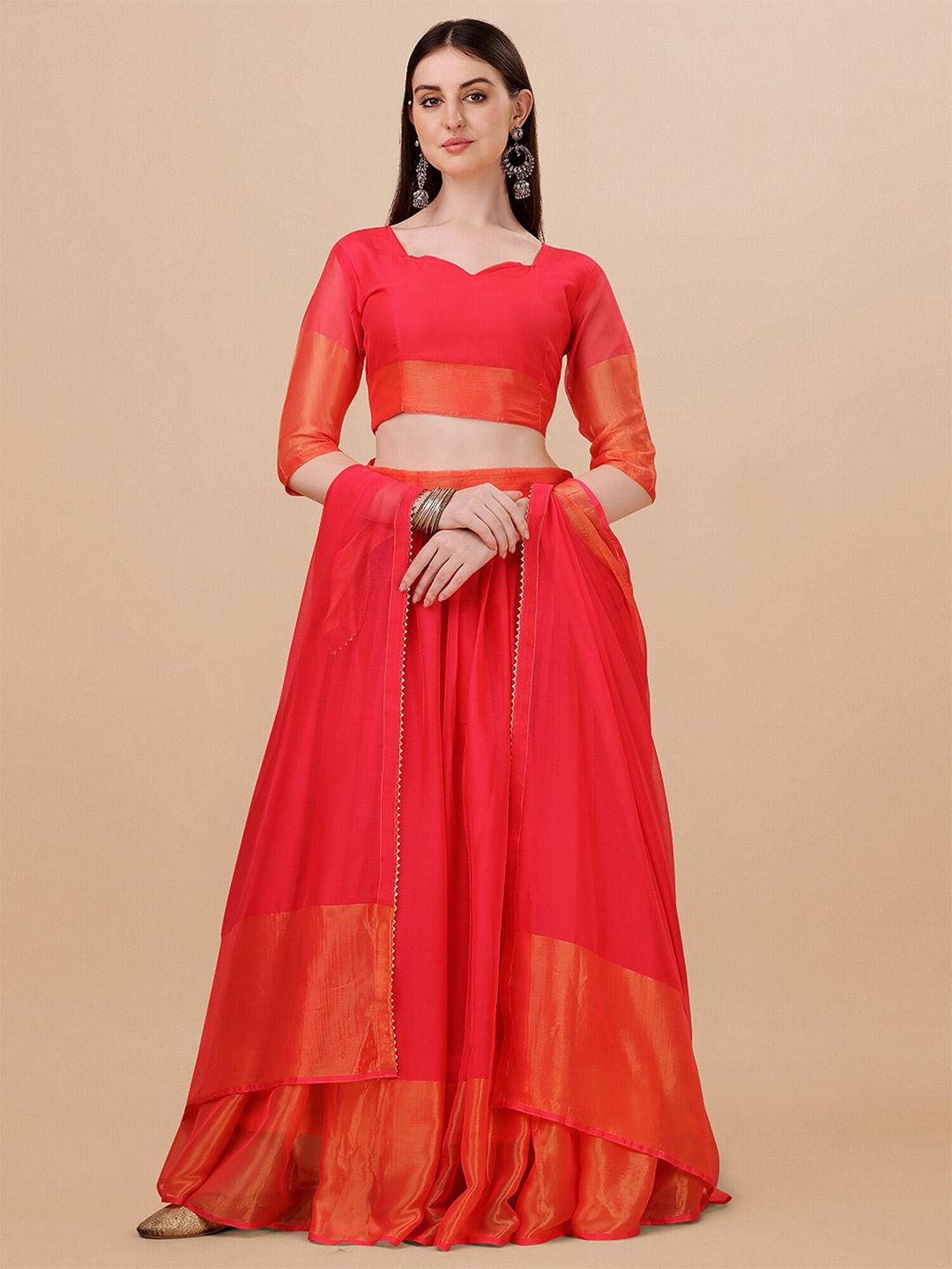 N ENTERPRISE Rose Semi-Stitched Lehenga & Unstitched Blouse With Dupatta Price in India