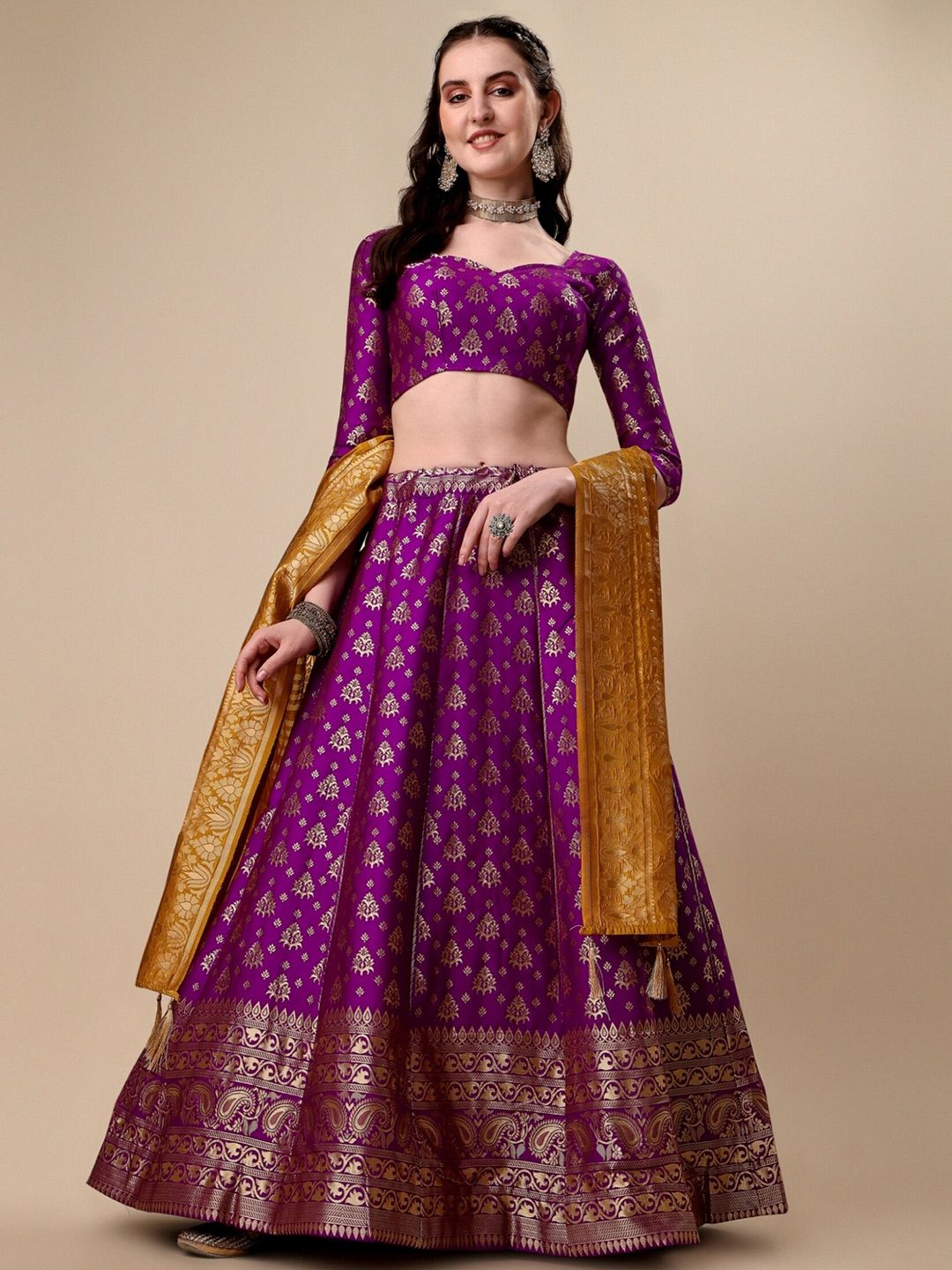 Momina Fashion Purple Ready to Wear Lehenga & Unstitched Blouse With Dupatta