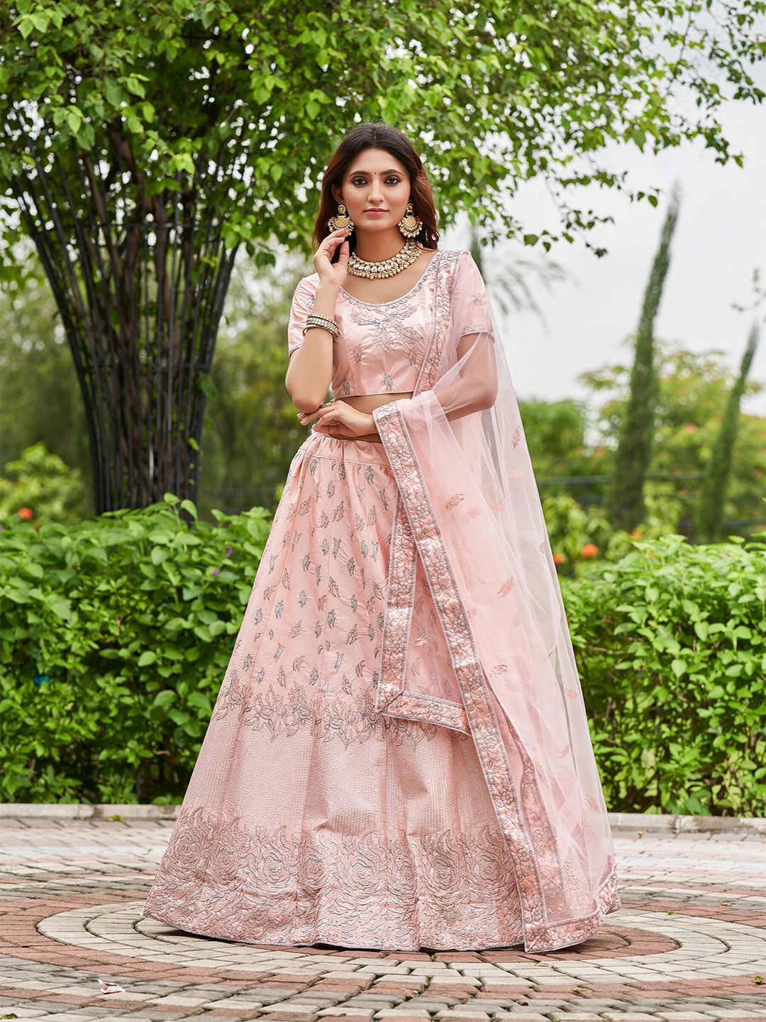 KALINI Pink Embroidered Ready to Wear Lehenga & Unstitched Blouse With Dupatta Price in India