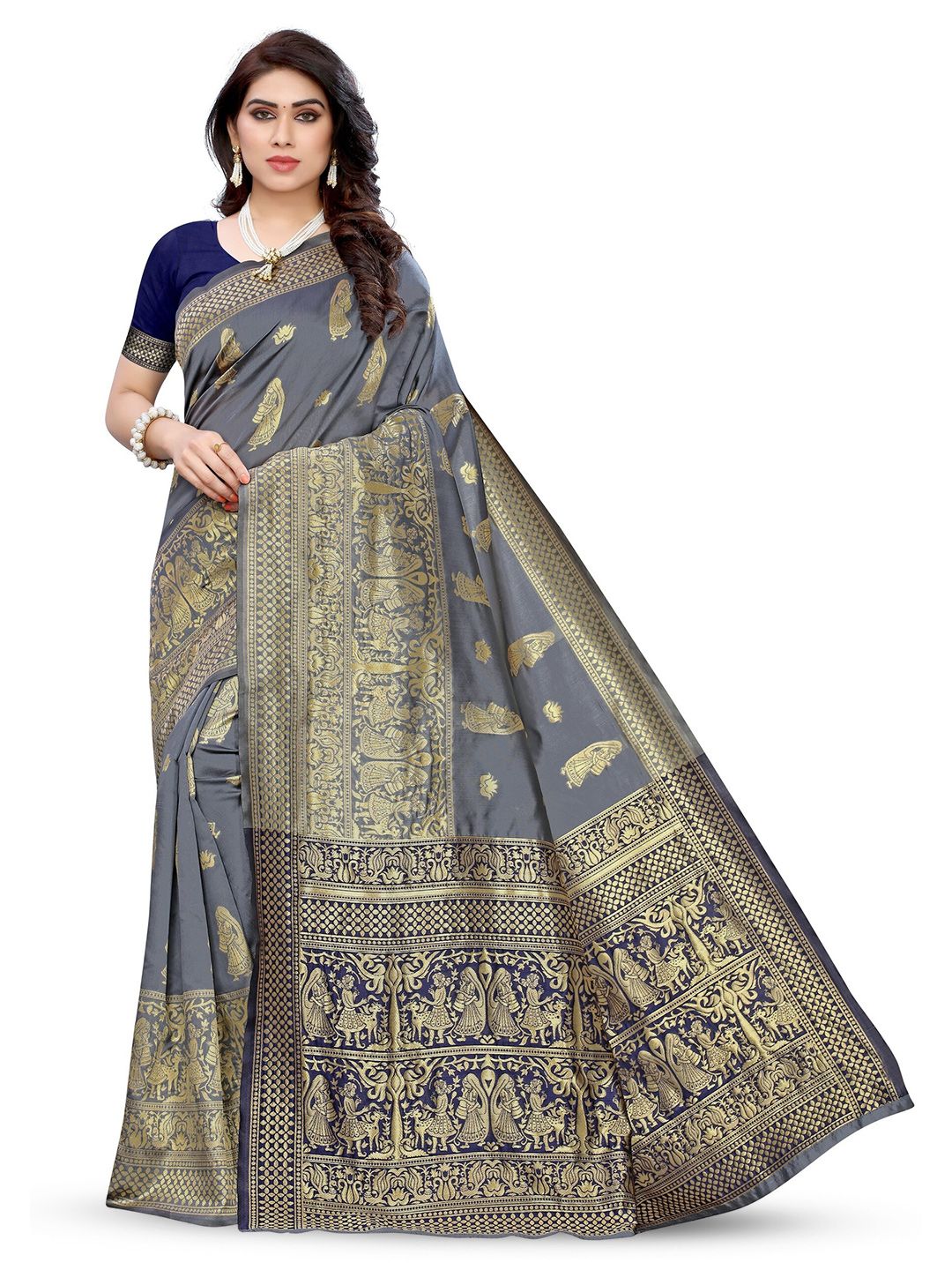 Saree Exotica Grey Woven Design Pure Silk Designer Banarasi Sarees Price in India