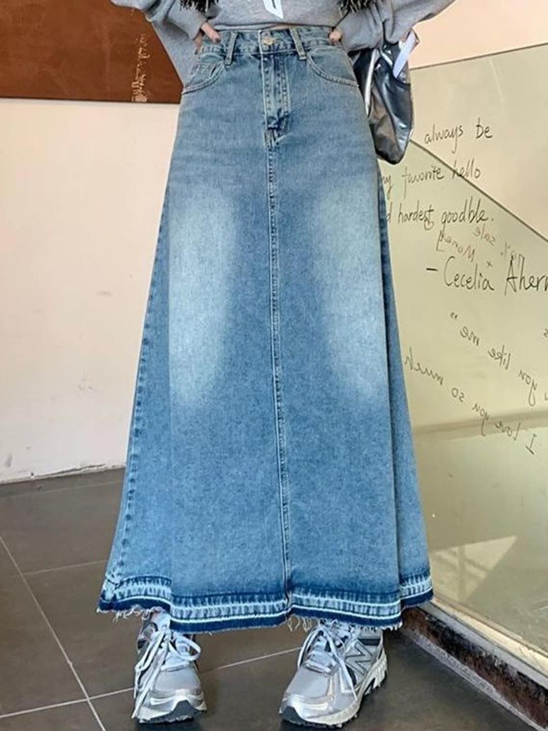 StyleCast Frayed Denim Straight Maxi Skirt Price in India