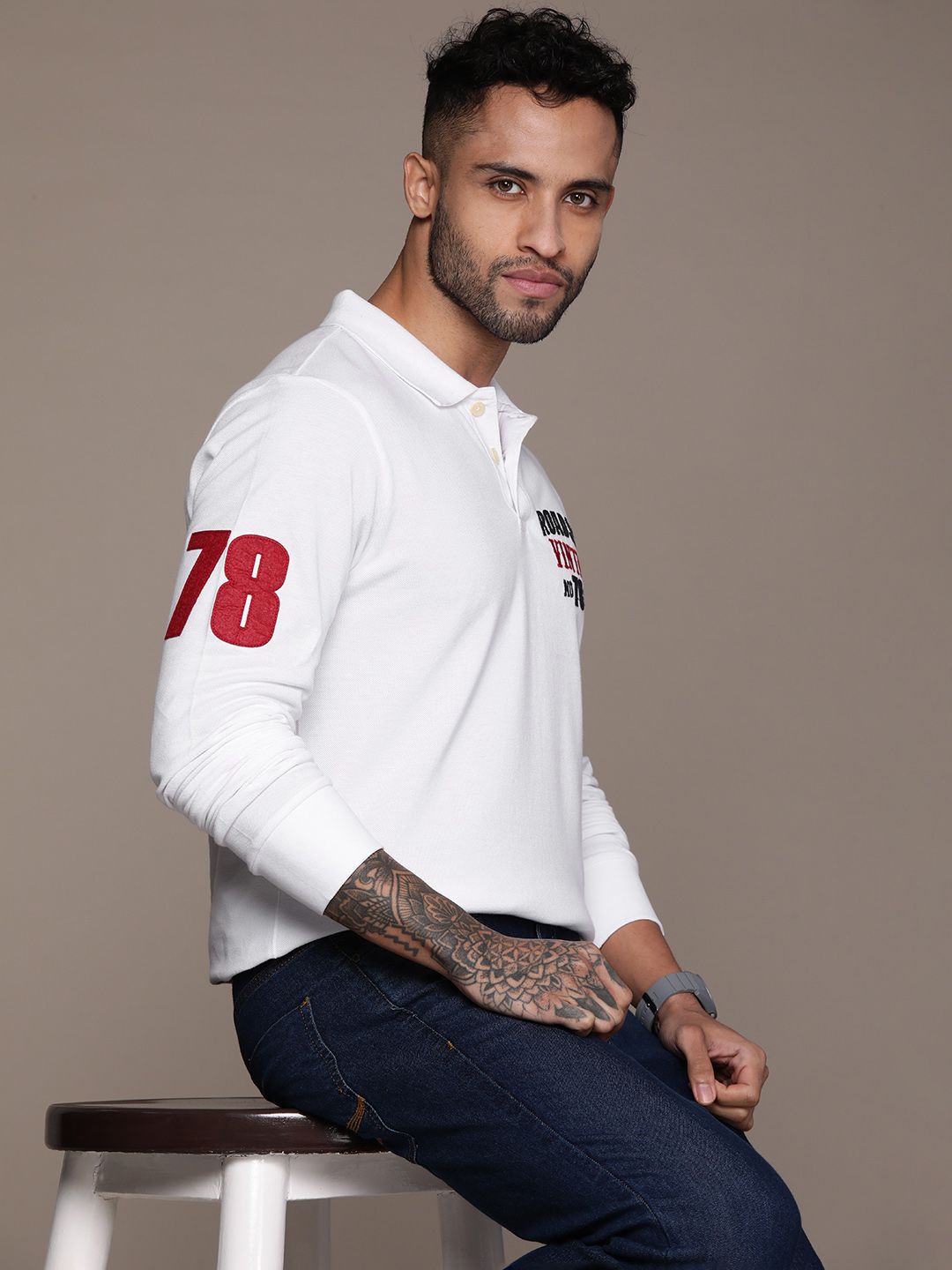 Roadster Men Brand Logo Printed Polo Collar Cotton T-shirt