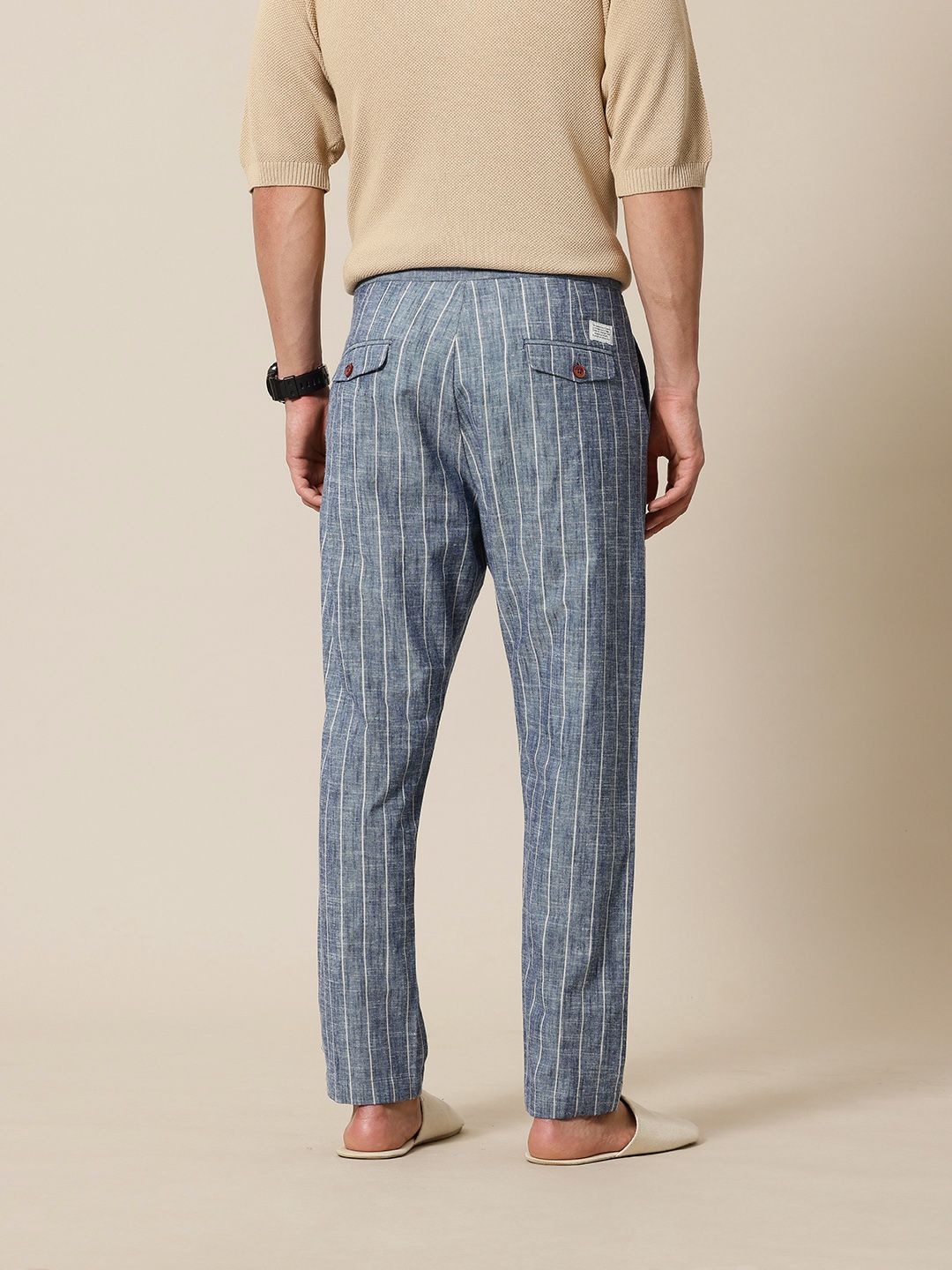 Buy Mr Bowerbird Men Liberal Fit Striped Cotton Linen Trousers