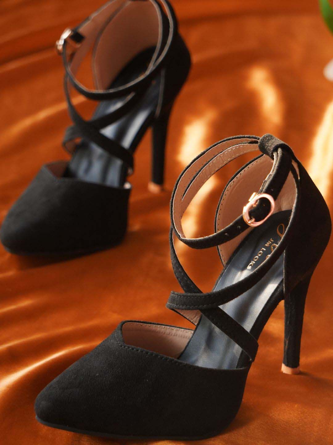 JM Looks Pointed Toe Ankle Loop Stiletto Heels