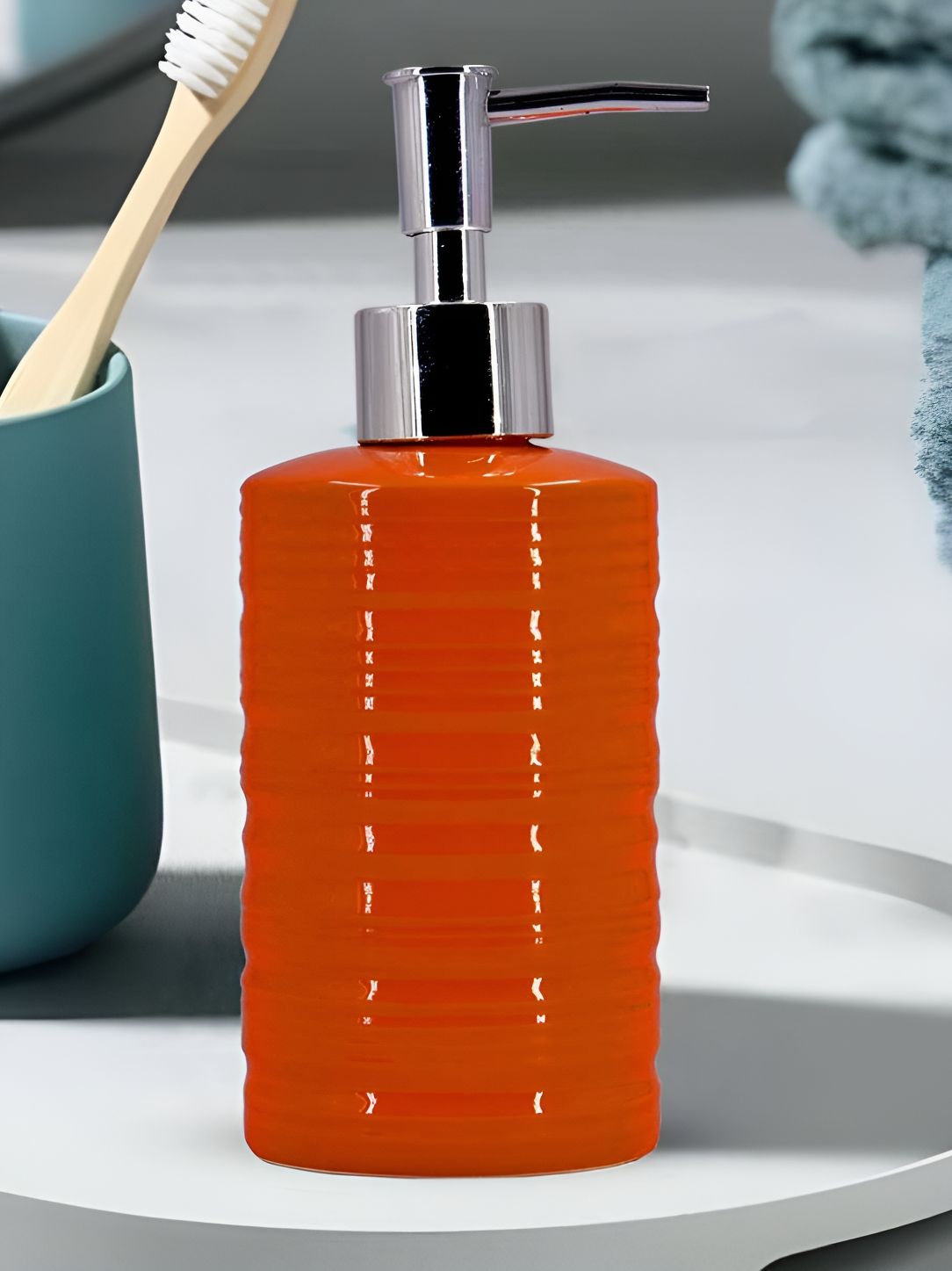 Kookee Orange Ceramic Textured Soap Dispenser