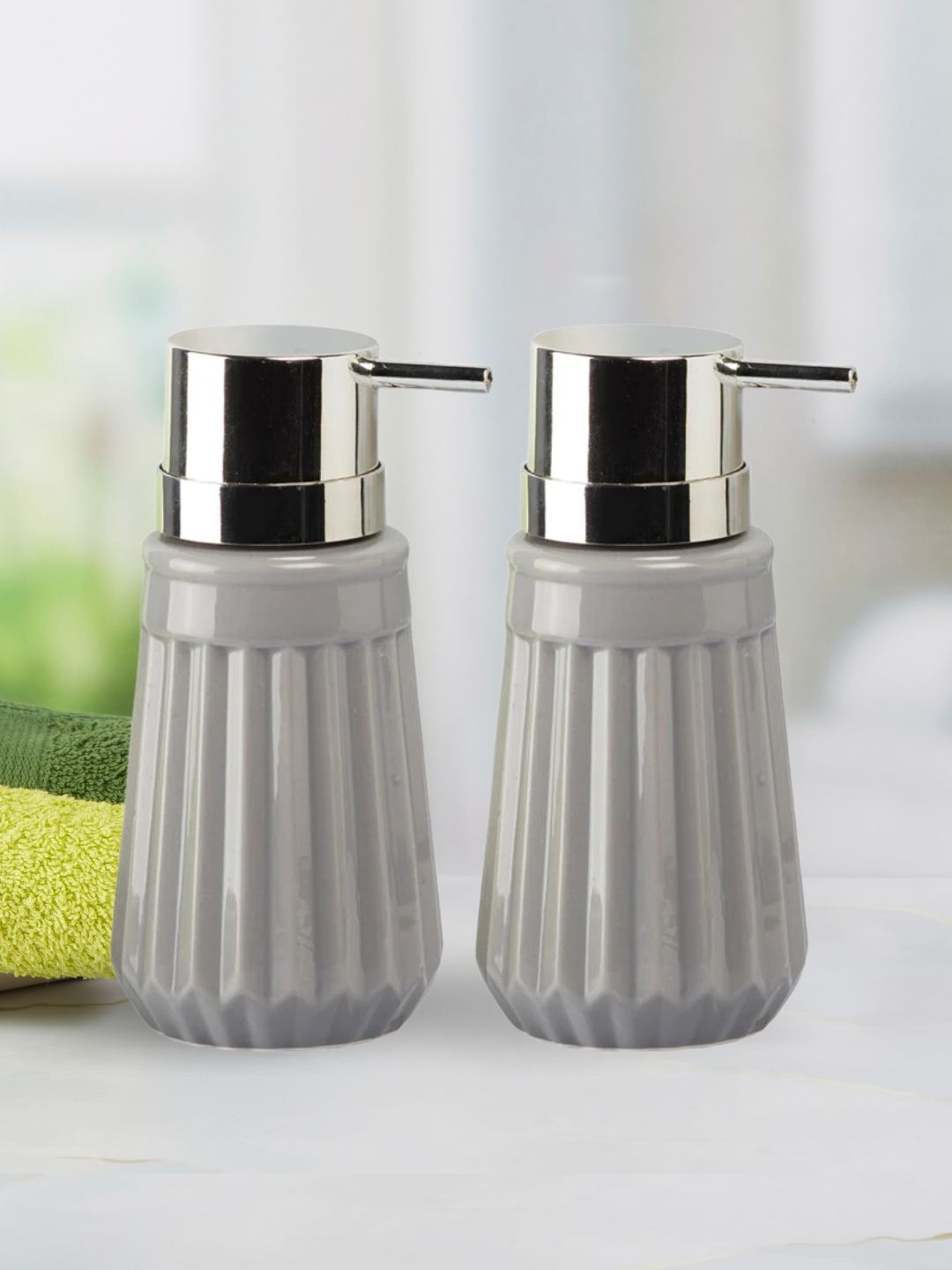 Kookee Grey 2 piece Abstract Ceramic Soap Dispenser