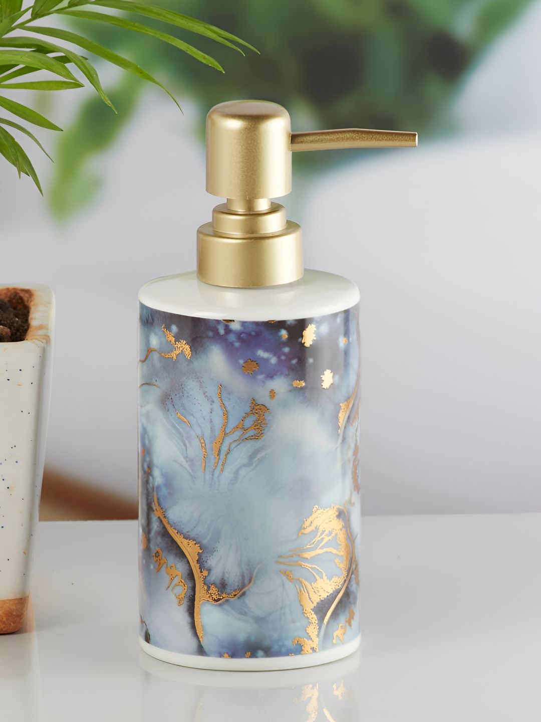Kookee Blue & White Abstract Soap Dispenser Hand wash Pump for Bathroom & Kitchen
