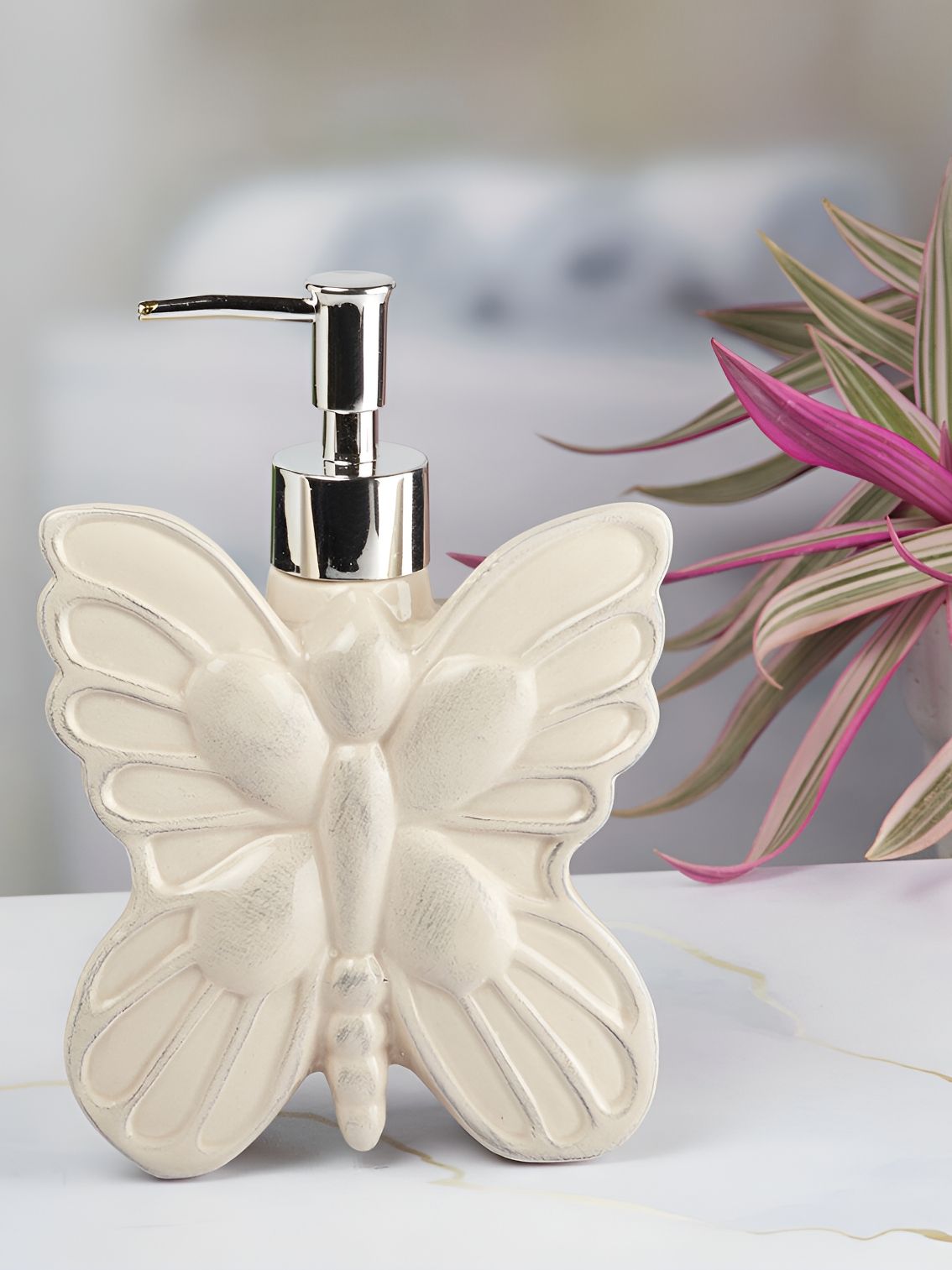 Kookee Beige Abstract Ceramic Soap Dispenser