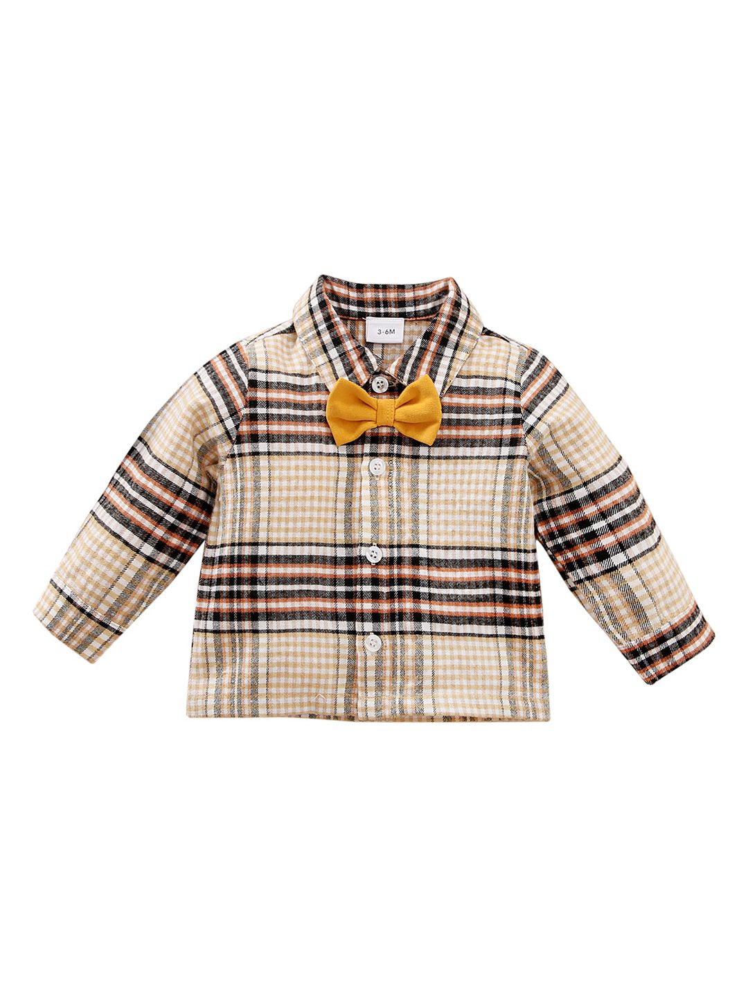 StyleCast Boys Khaki Checked Spread Collar Cotton Shirt
