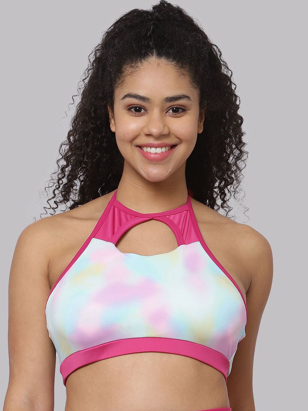 CUKOO Printed Halter Neck Cut Out Swim Tops