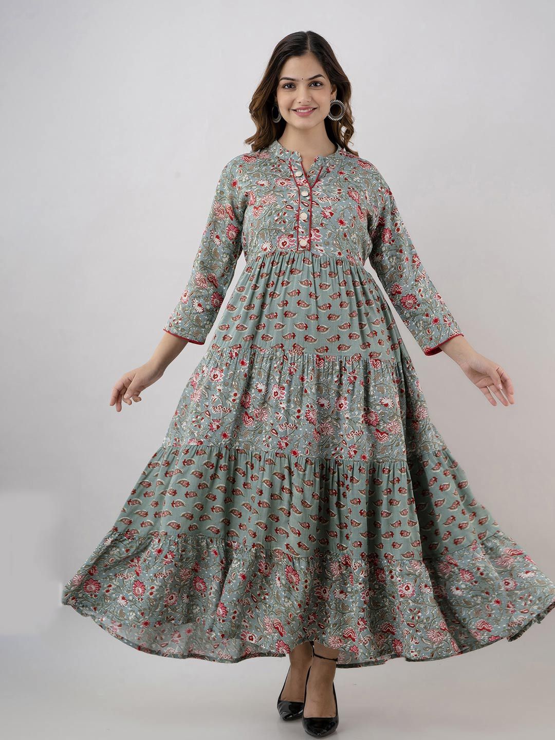BAESD Grey & Multicoloured Floral Print Fit & Flare Dress Price in India