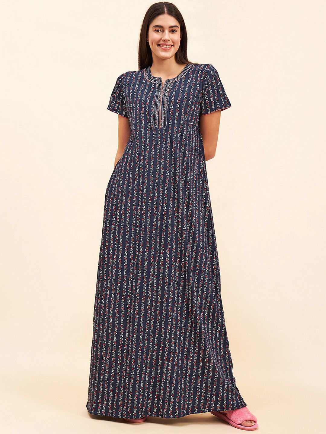 Sweet Dreams Floral Printed Pure Cotton Maxi Nightdress