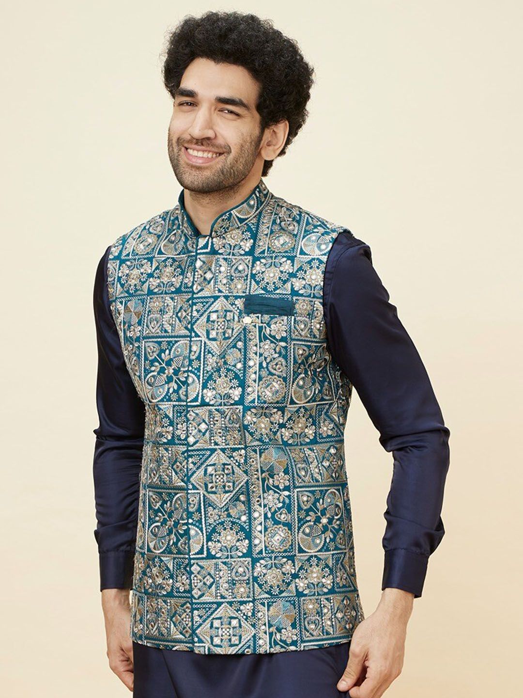 Manyavar Floral Embroidered Nehru Jacket