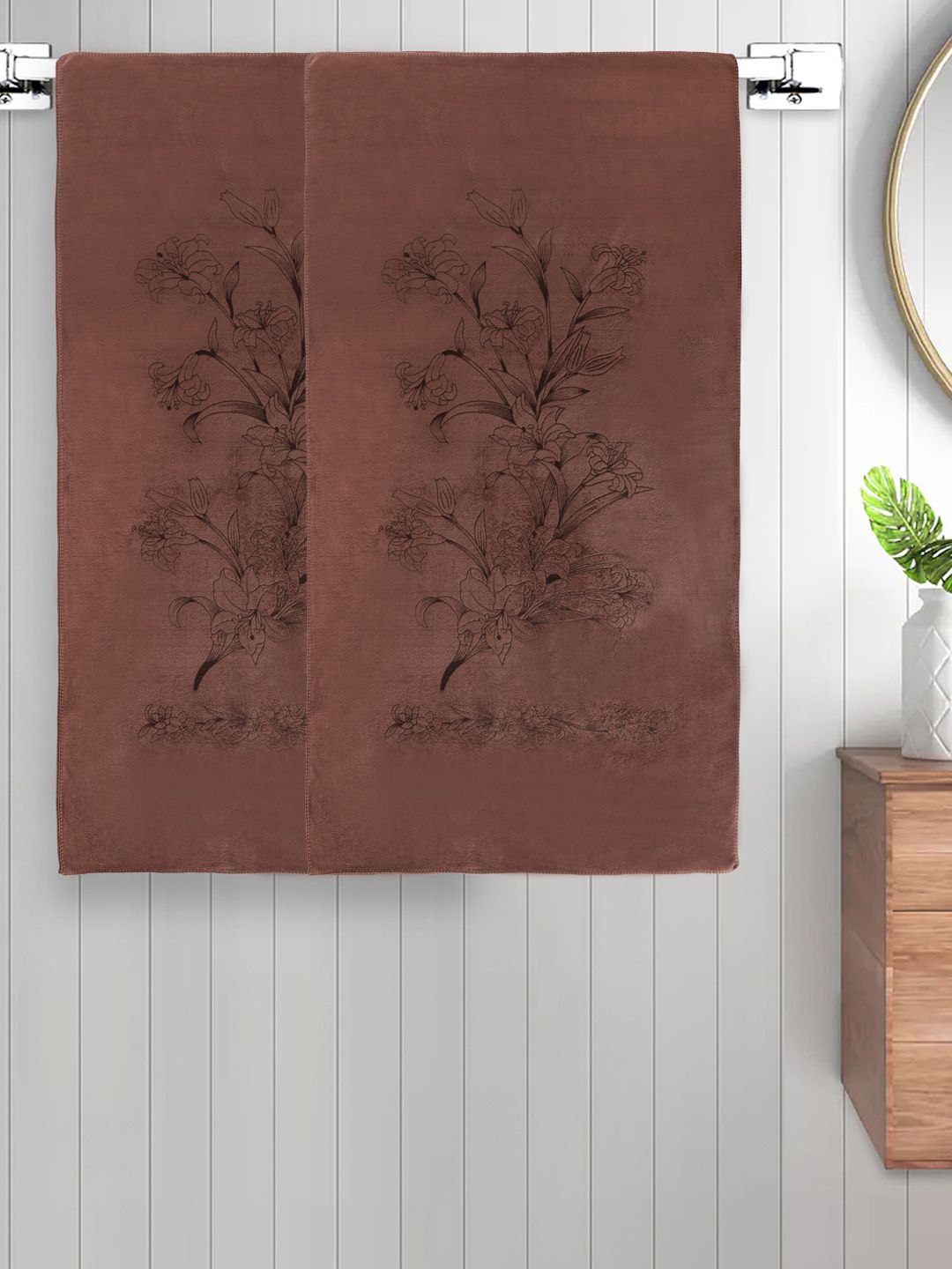 FABINALIV Brown 2 Pieces Printed Cotton 300 GSM Kids Bath Towels