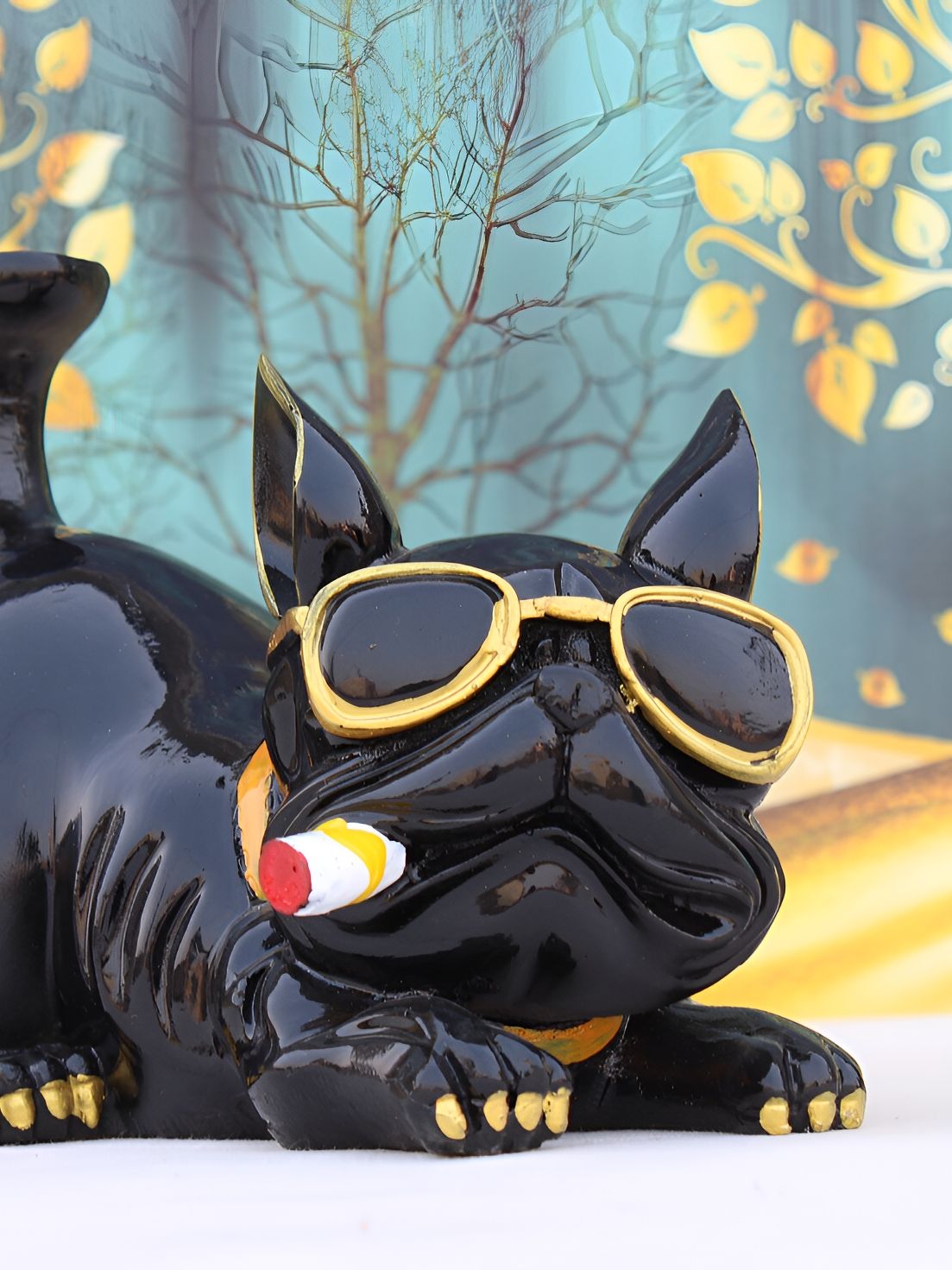 Vikarafty Cool Dog Bulldog Black Polyresin Matte Living Room Small Showpiece - 5.3 Inches
