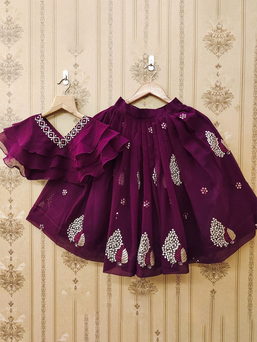 BAESD Girls Purple Embroidered Thread Work Ready to Wear Lehenga & Price in India