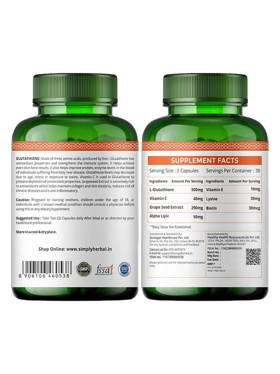 Buy Simply Herbal Glutathione Capsules For Skin Lightening & Whitening - 60  Capsules - Skin Supplements for Unisex 26657570 | Myntra