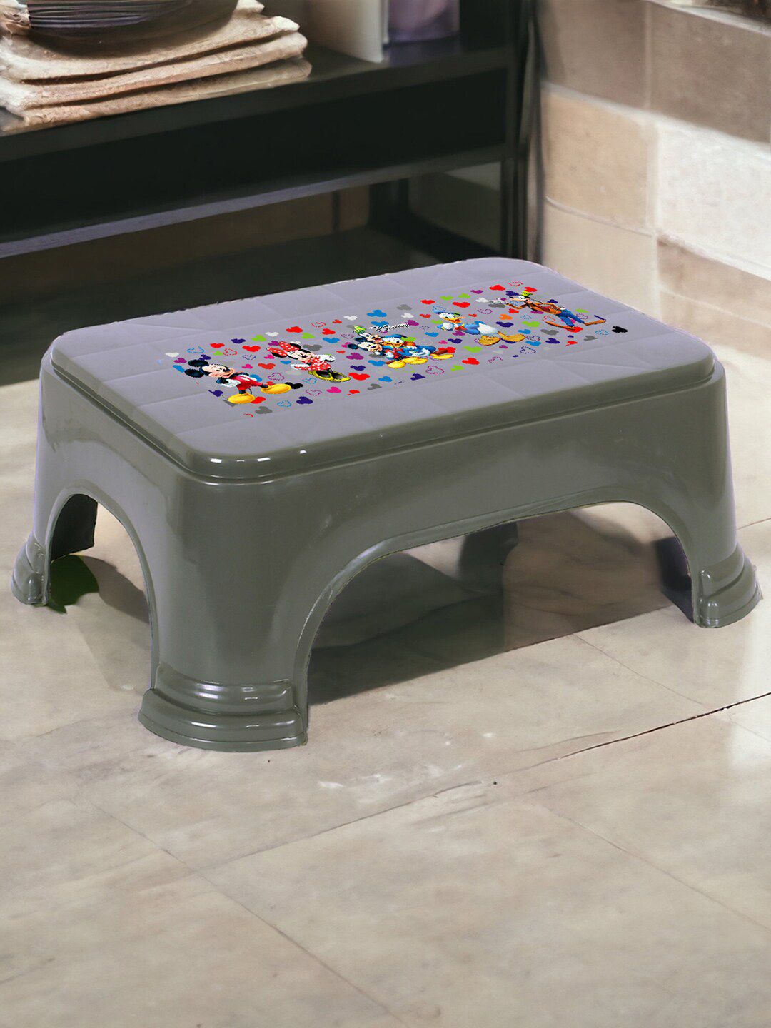 Kuber Industries Grey 3 Pieces Mickey Printed Featherweight Step Stools