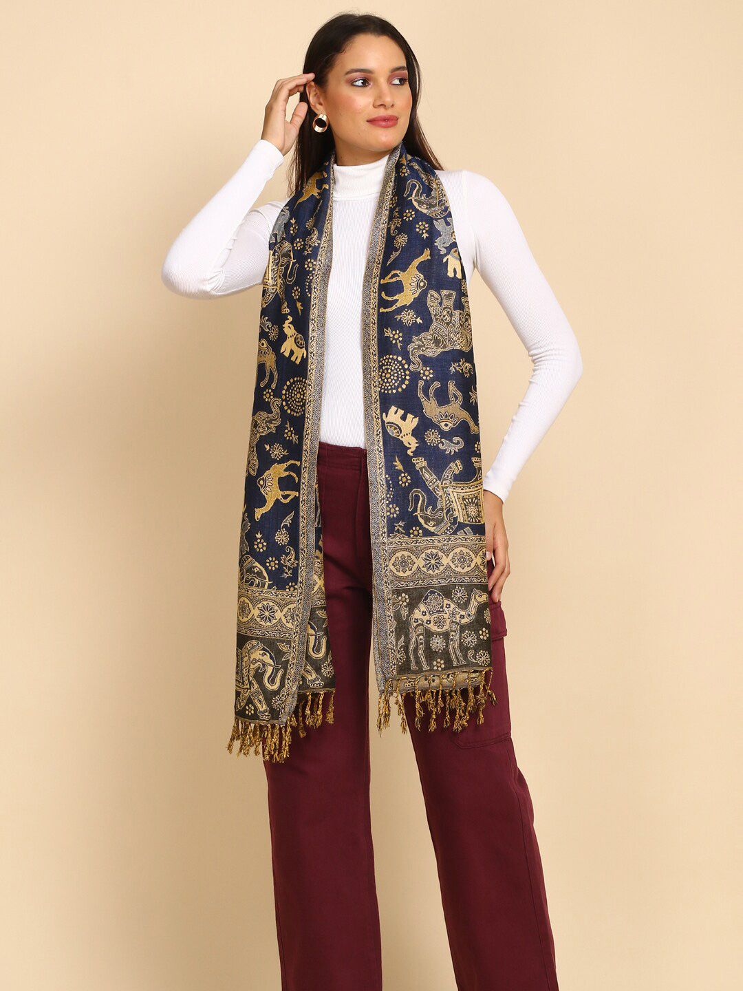 WEAVERS VILLA Ethnic Motifs Woven Design Shawl