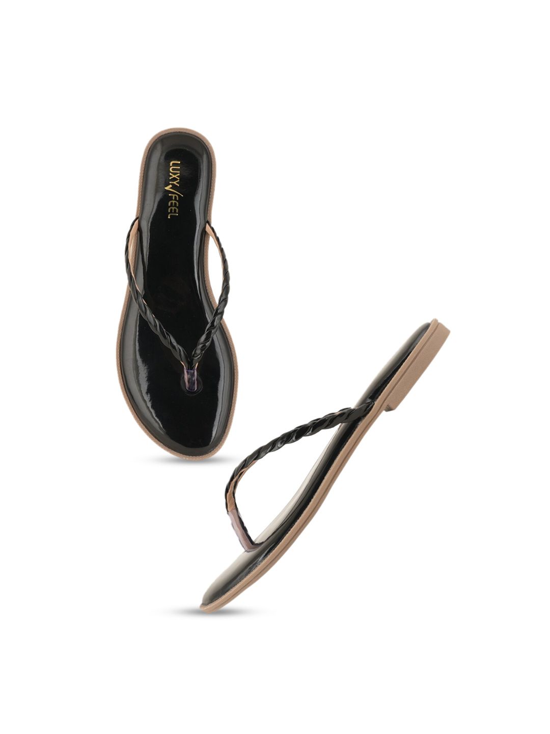 Luxyfeel Women Black Party T-Strap Flats