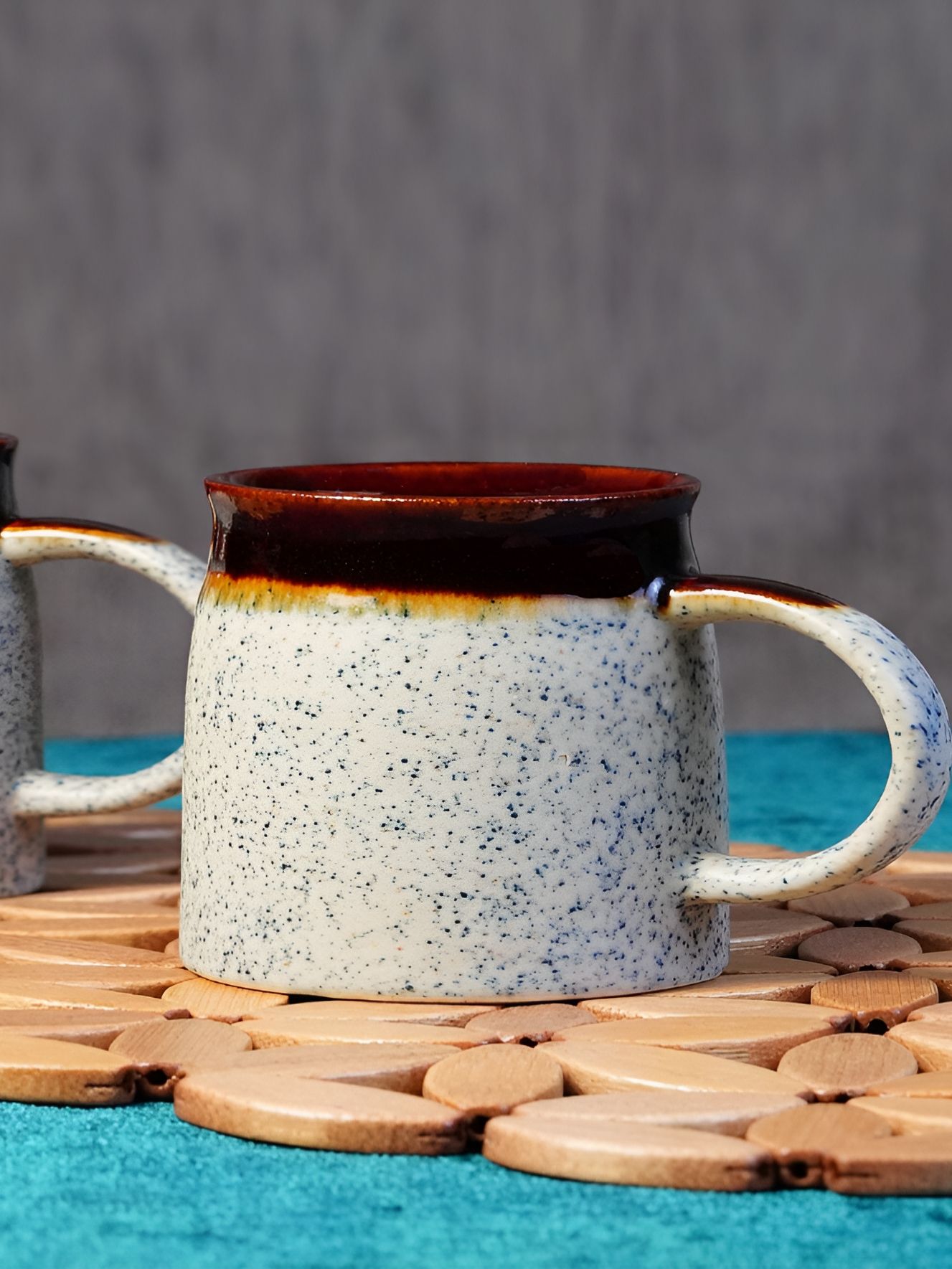 Freakway White Abstract Ceramic Microwave Safe 2 Piece Cups-450ml