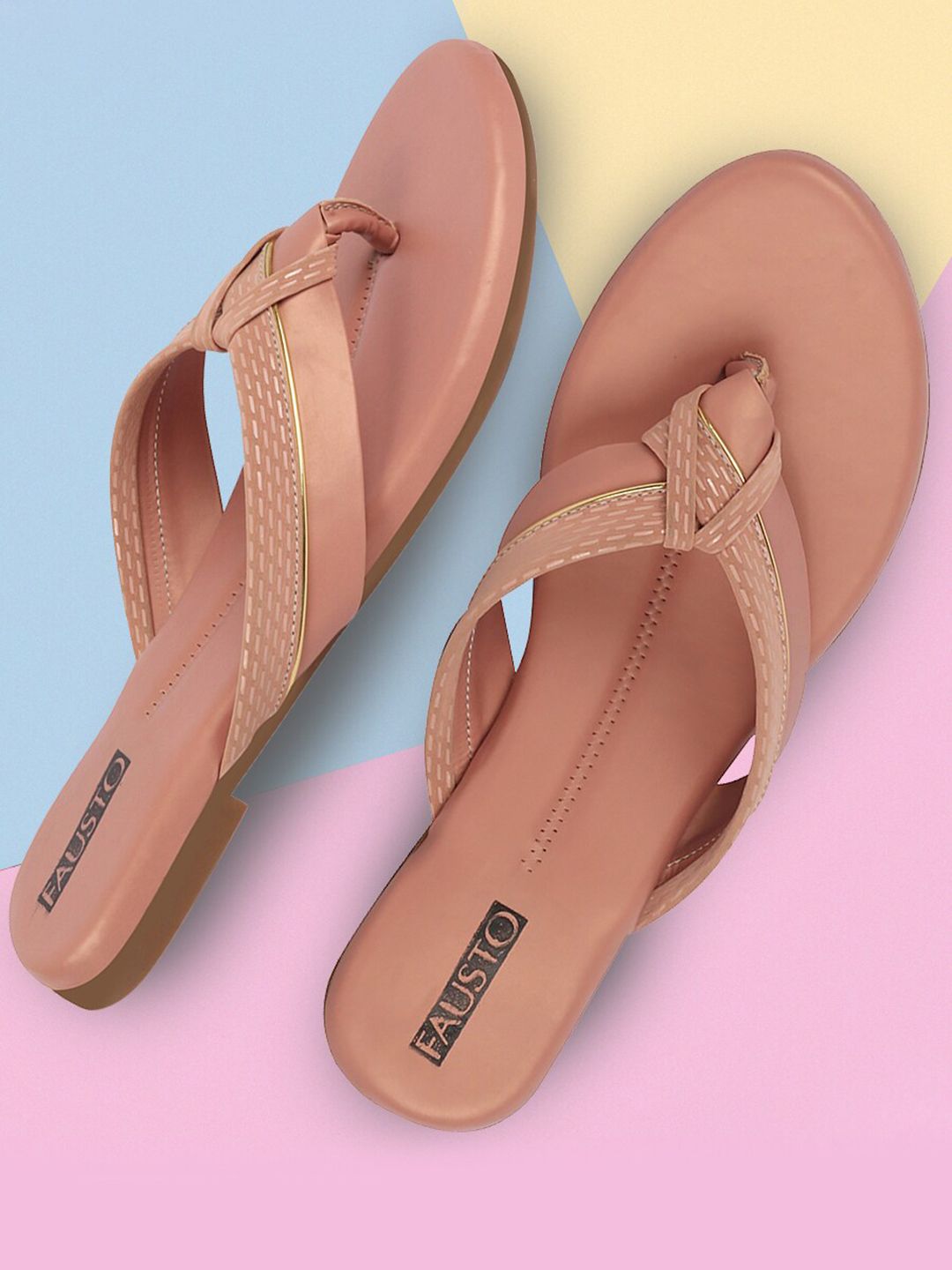 FAUSTO Women Pink T-Strap Flats Price in India
